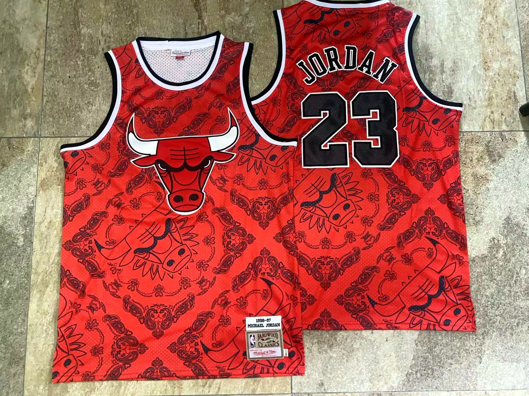 Michael Jordan Chicago Bulls 96-97 Red Walnut-Patterned Jersey