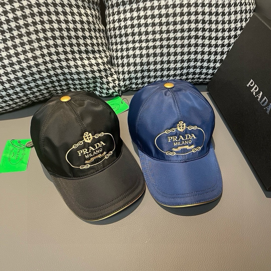 TOP Prada Baseball Cap with Gold Embroidery - 2 Colors