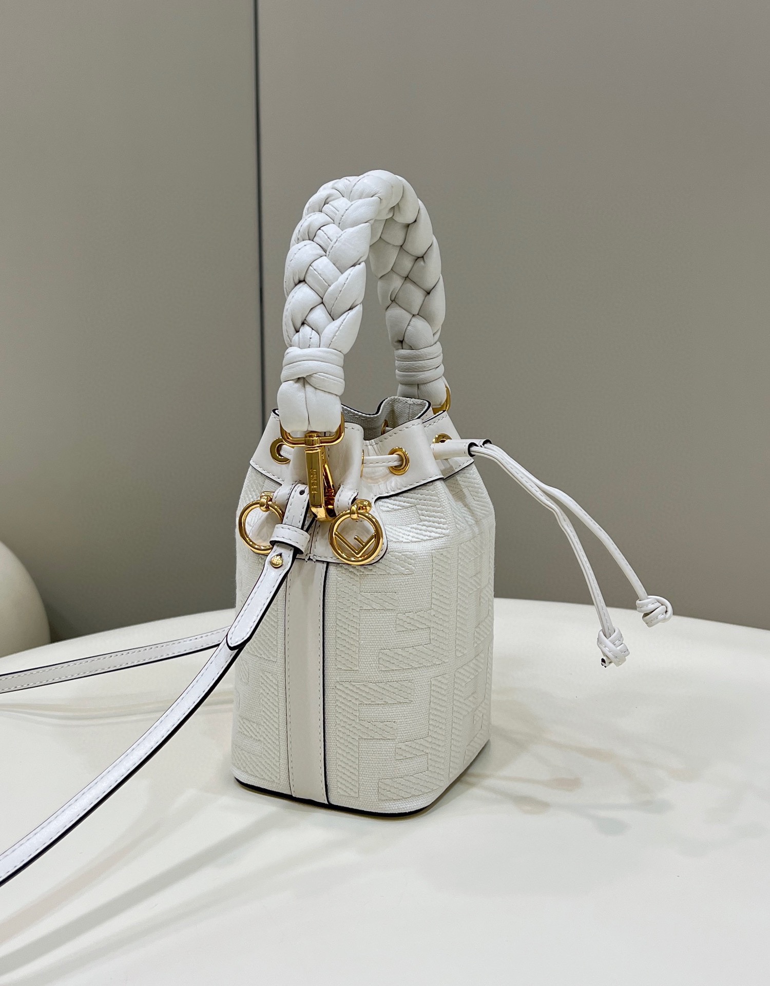 TOP FENDI Mon Tresor Embroidered Washed Denim HandBag - White
