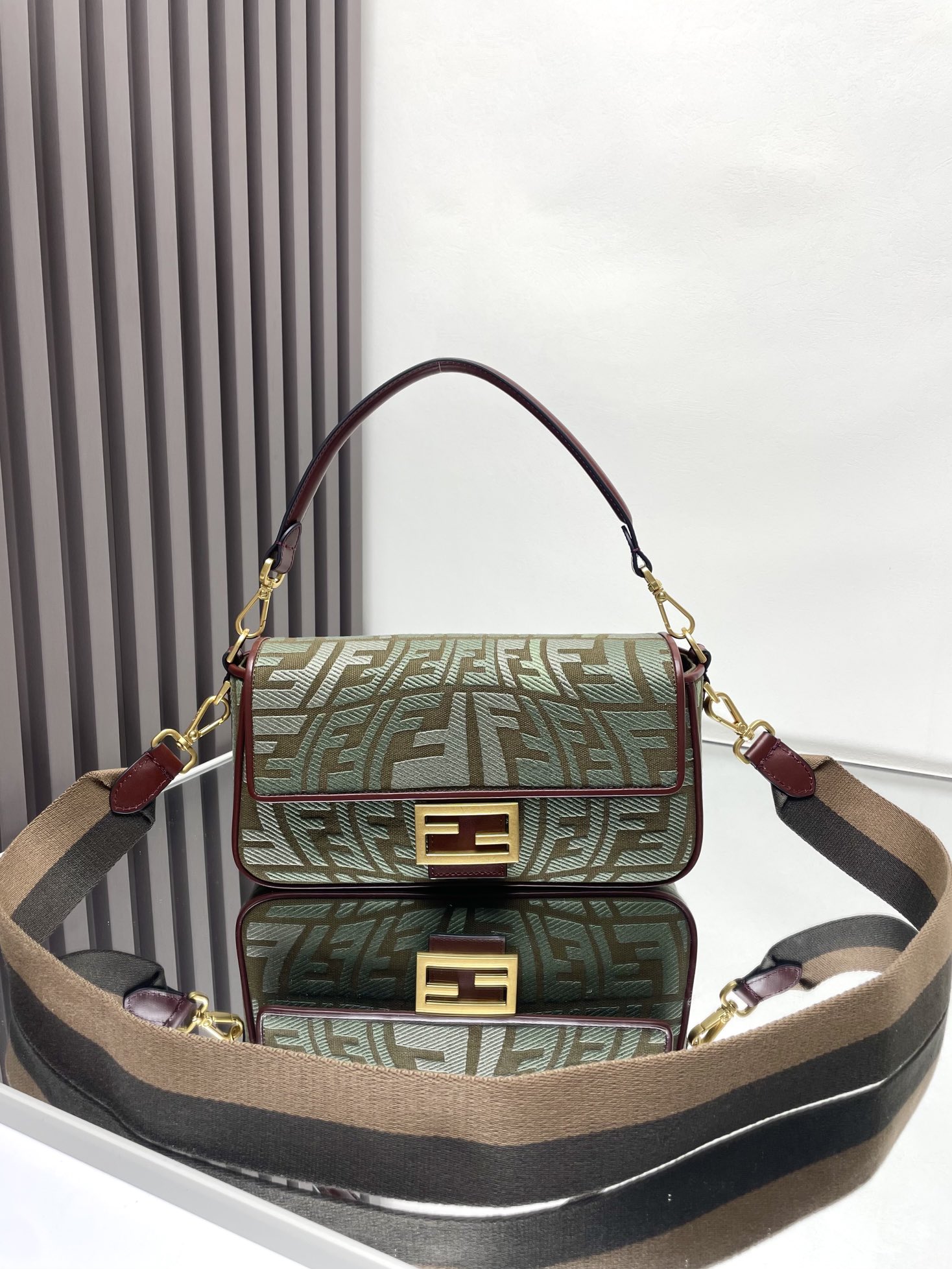 TOP FENDI Baguette FF Bag 26x13x6 cm-Green