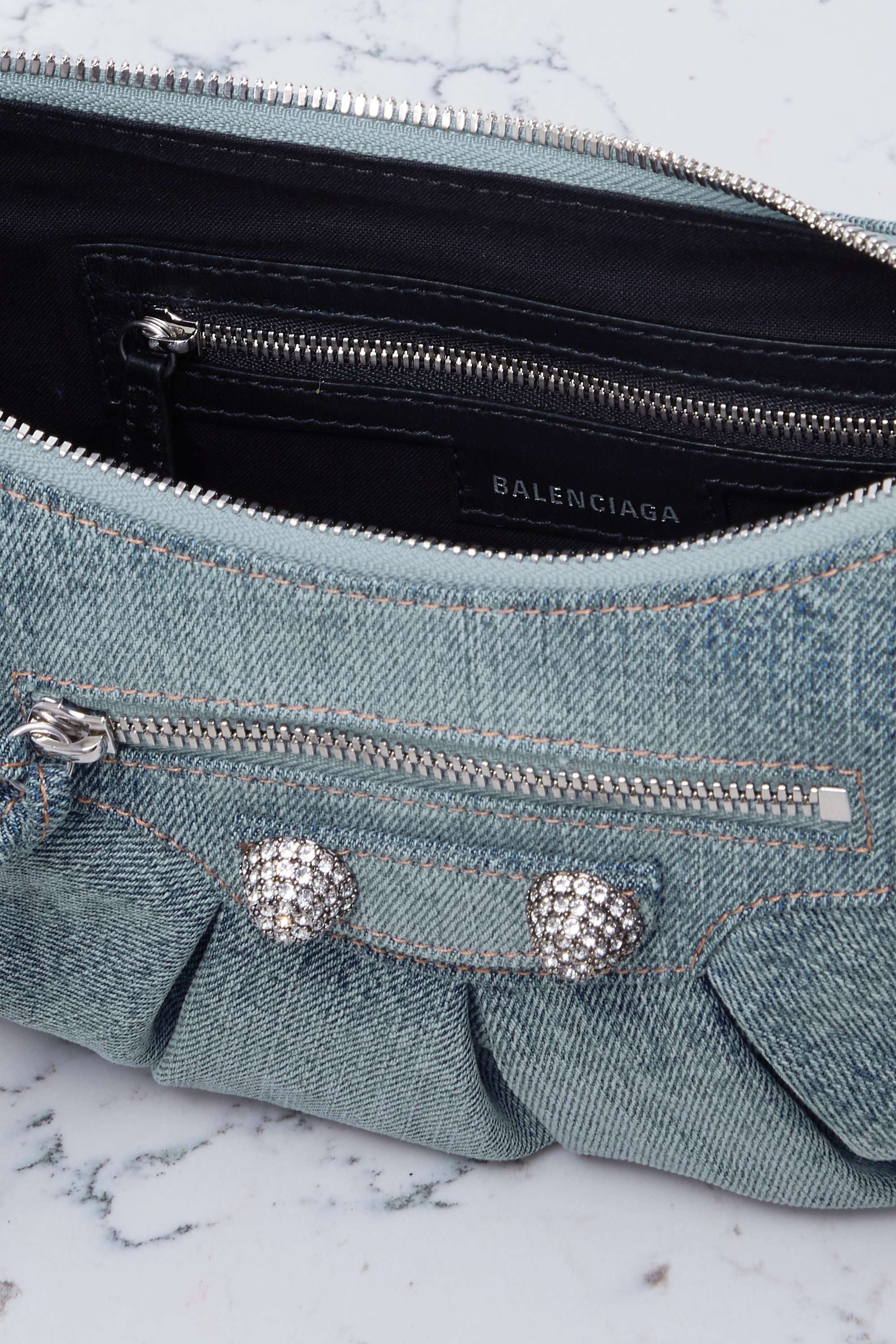 BALENCIAGA Le Cagole small embellished denim shoulder bag（10A Mirror Version）