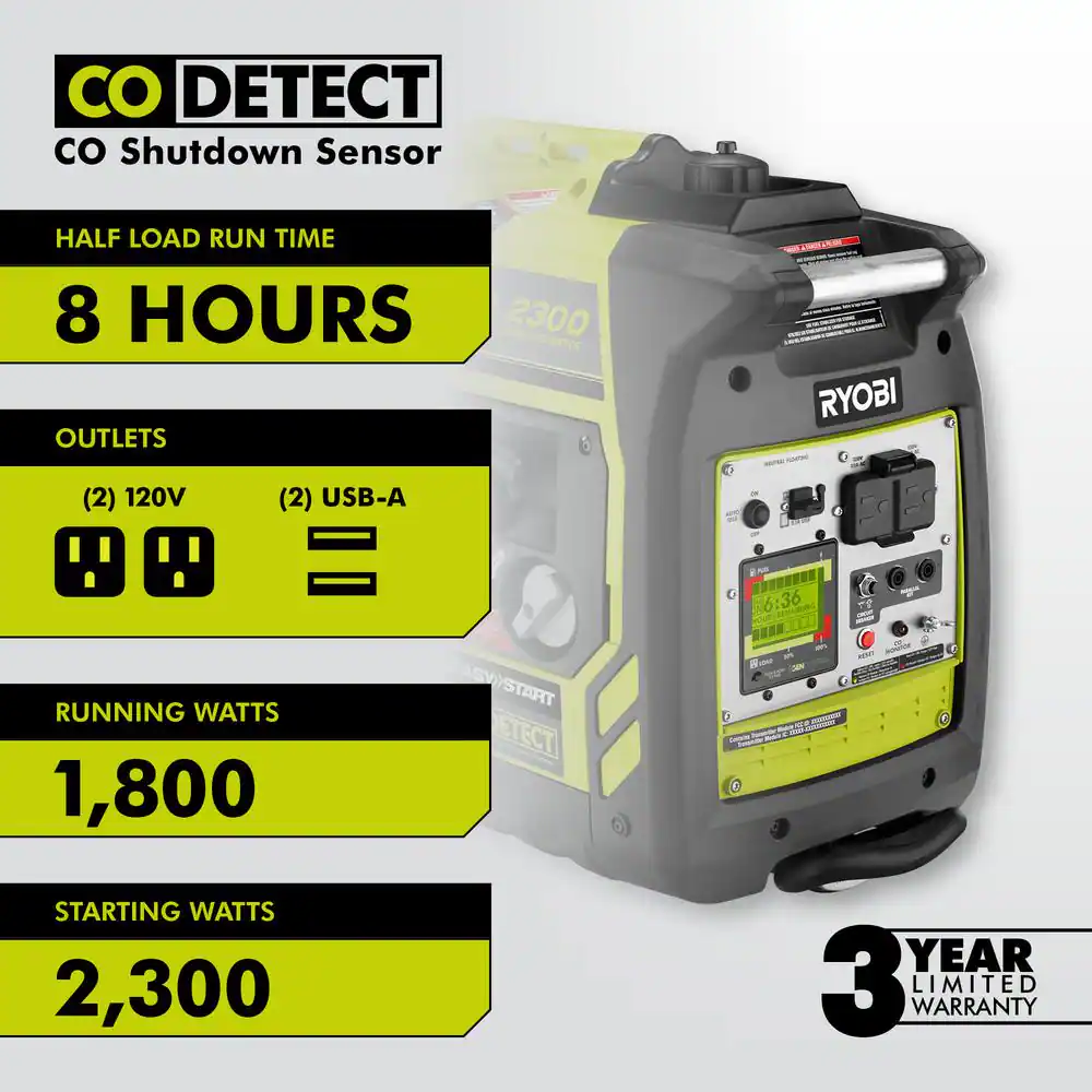 (2) 2,300-Watt Recoil Start Bluetooth Gasoline Powered Digital Inverter Generator w/CO Shutdown Sensor and Parallel Kit