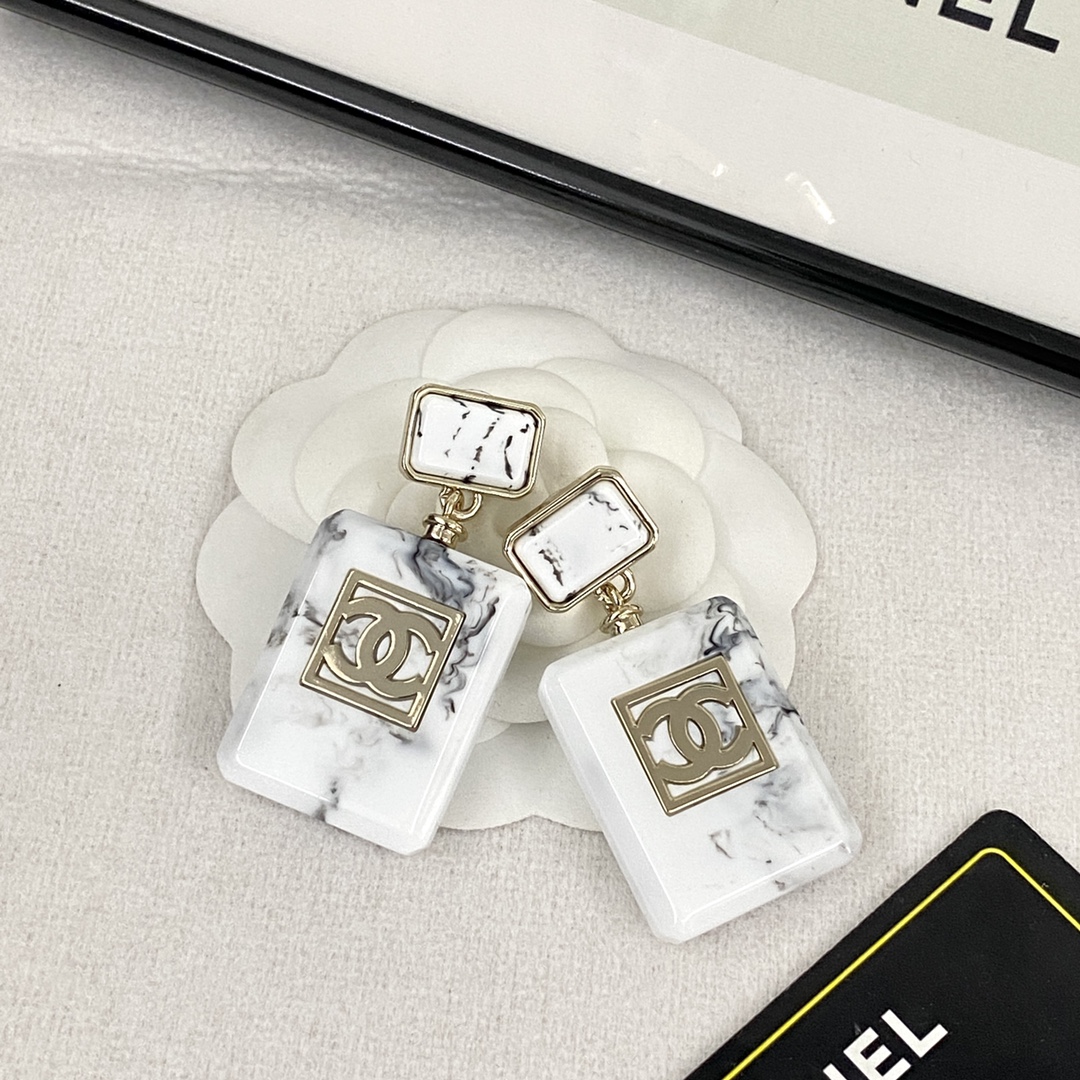 TOP CHANEL Marble Perfume Bottle Earrings