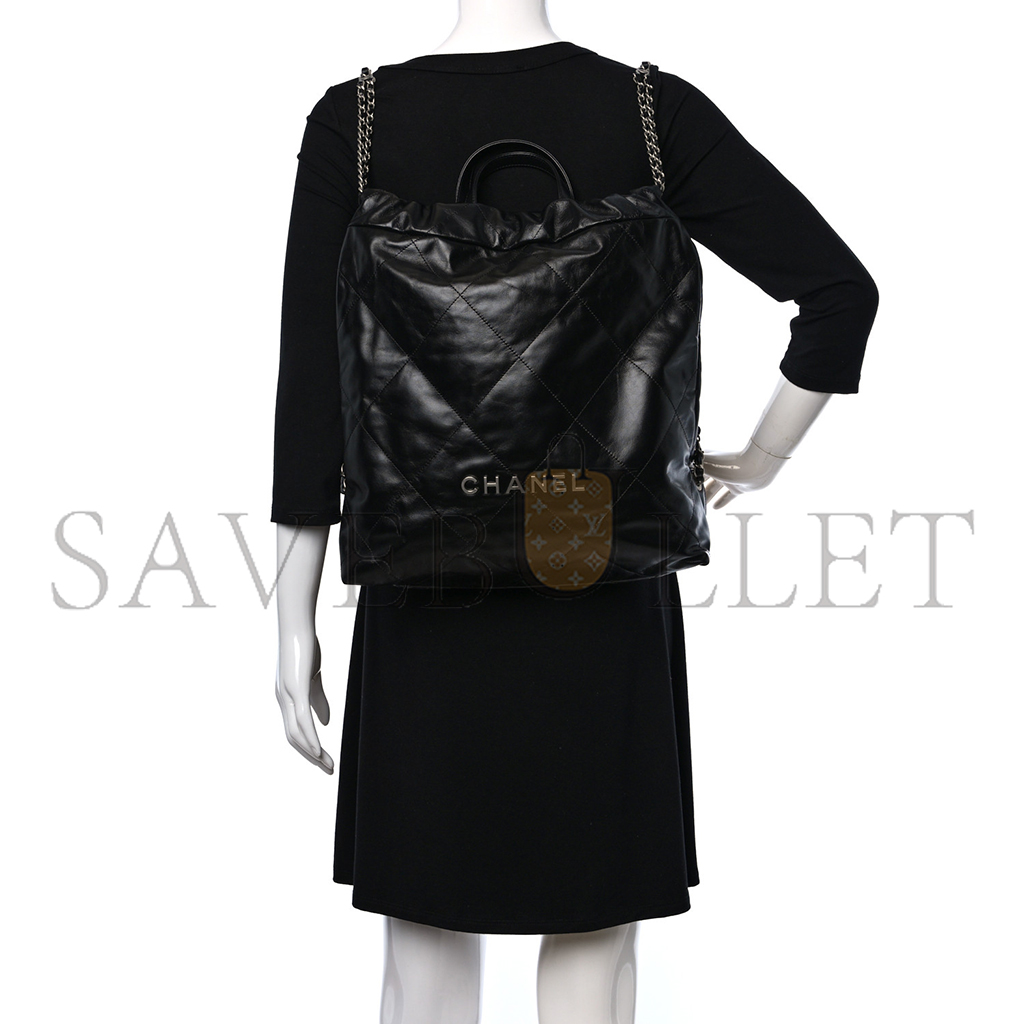 CHANEL MASTER SHINY CALFSKIN QUILTED CHANEL 22 BACKPACK BLACK (34*29*10.5cm)