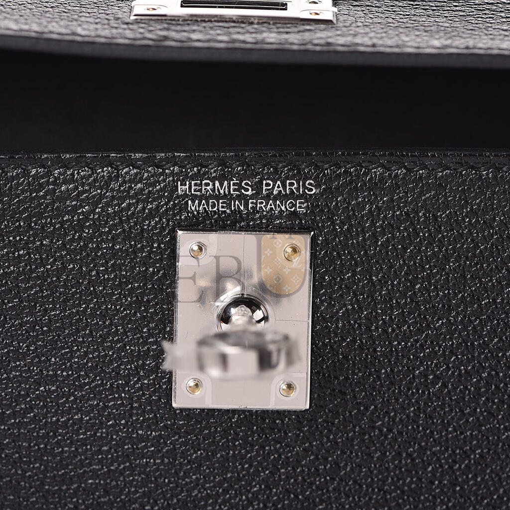 HERMÈS CHEVRE MYSORE MINI KELLY II SELLIER 20 BLACK (19*12*5.5cm)