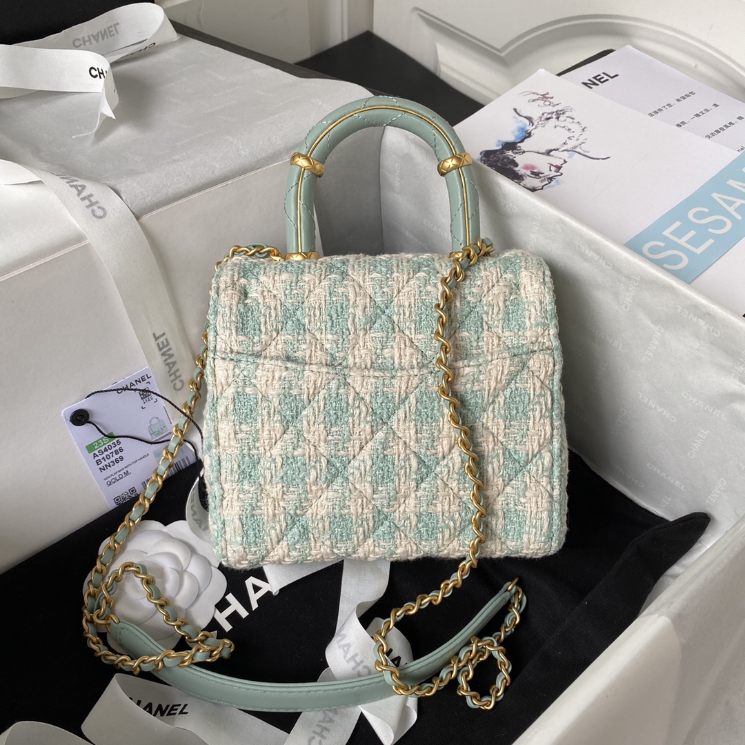 TOP CHANEL Tweed Small Clutch 15*15.5*7.5 cm - Mint Green