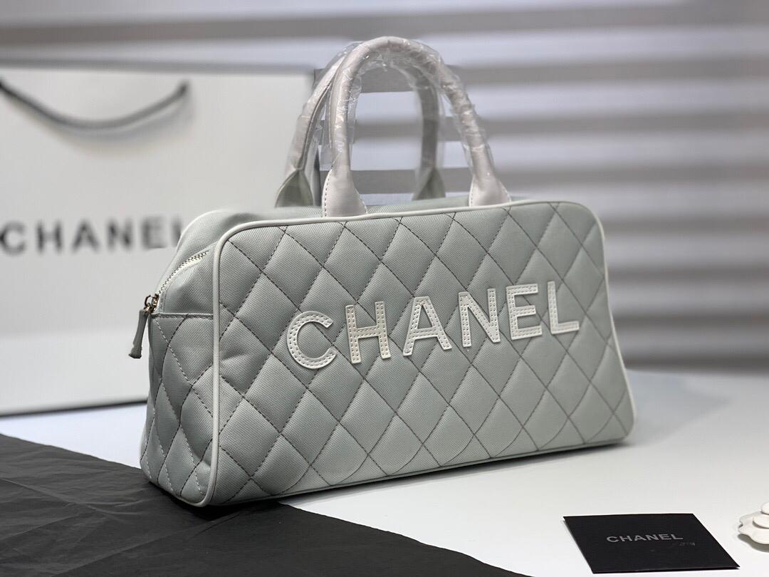 TOP CHANEL Canvas Boston Bag - Grey