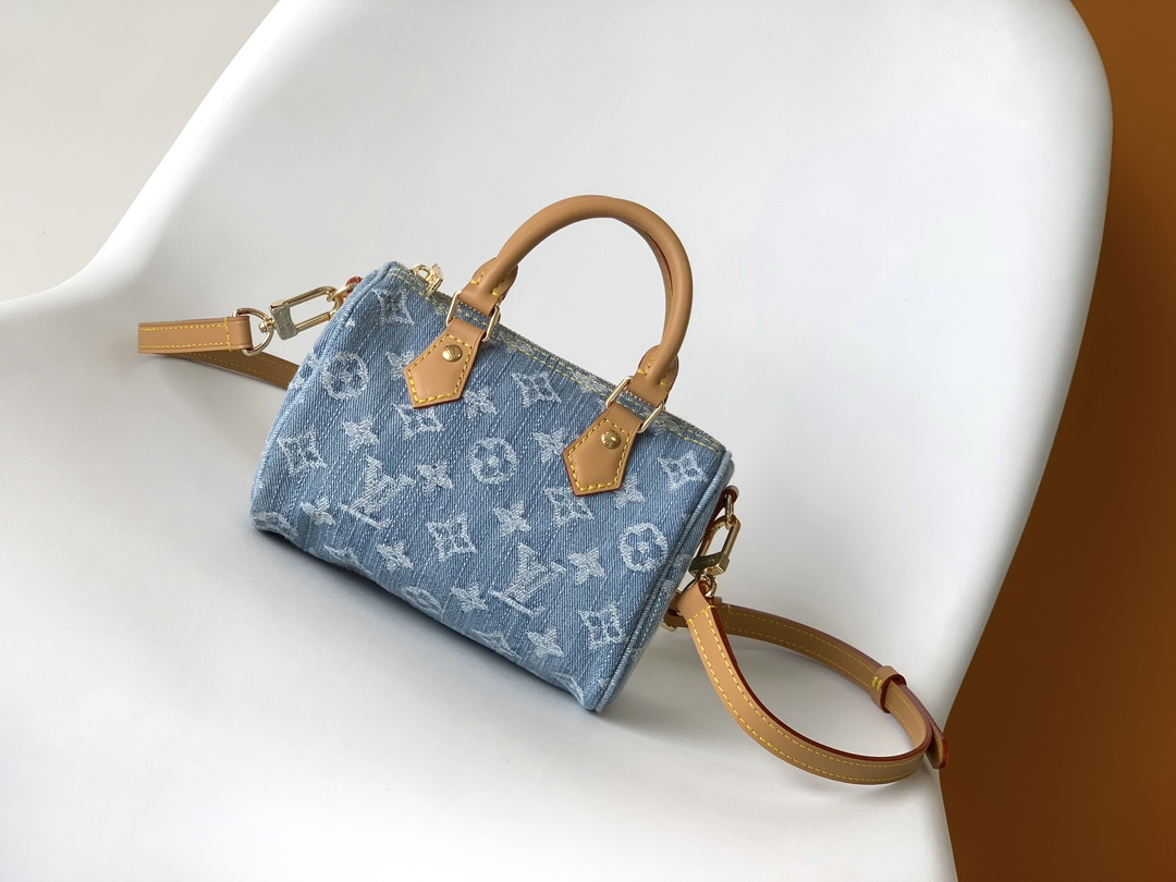 TOP Louis Vuitton LV Monogram Speedy Bag 16x10x7.5cm - Denim