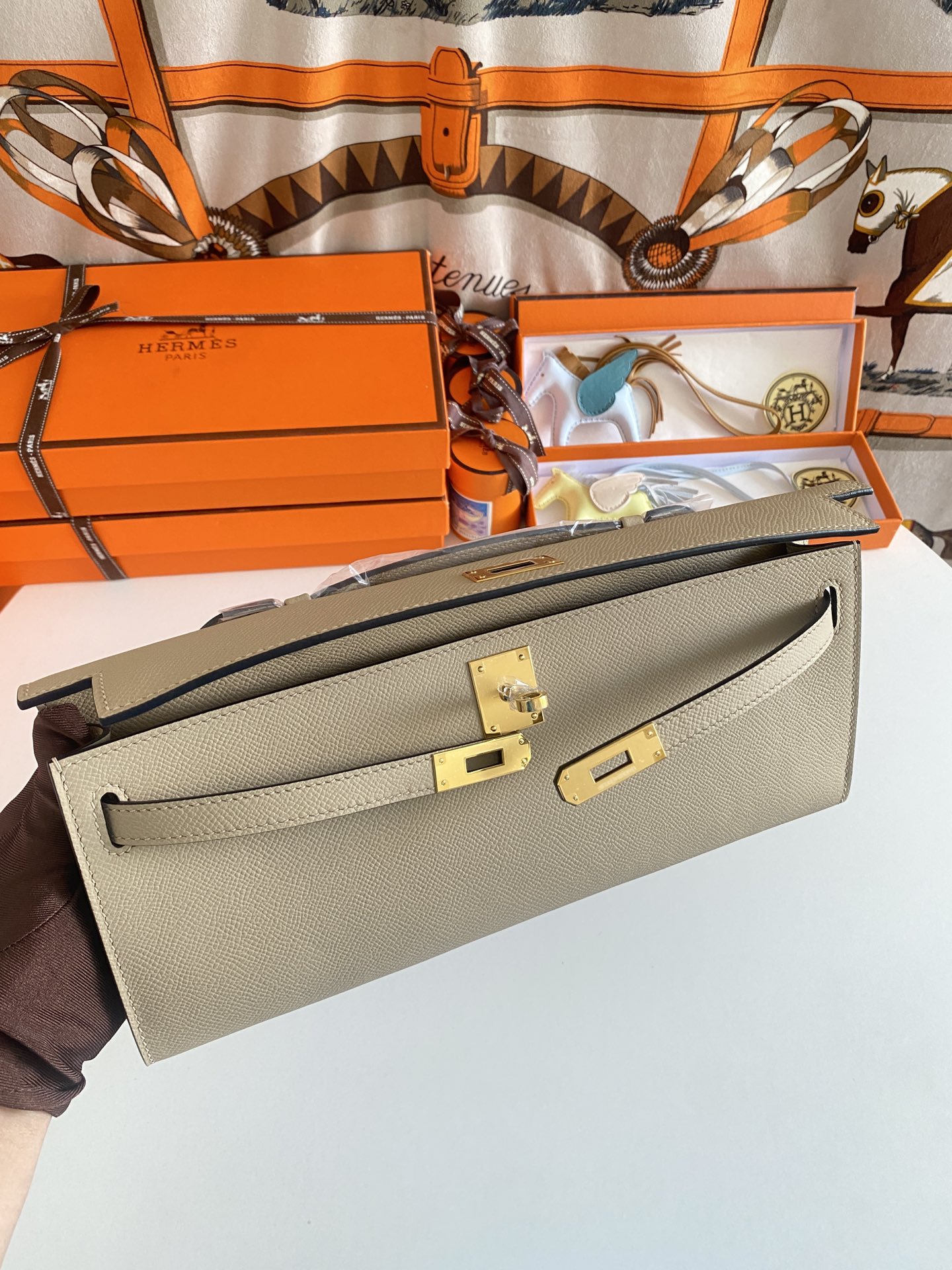 TOP HERMES Kelly Cut Epsom 31CM - Elephant Grey - GHW&SHW