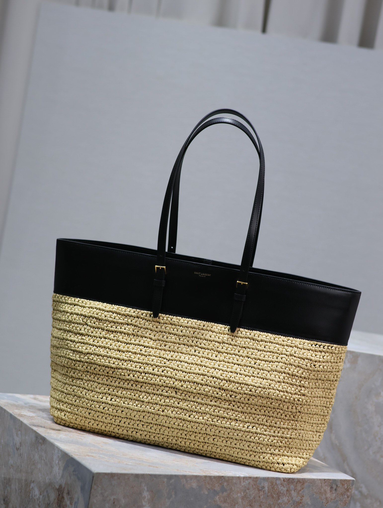 TOP Yves Saint Laurent YSL Braid Shopping Tote Bag - 38×28×13cm - Black