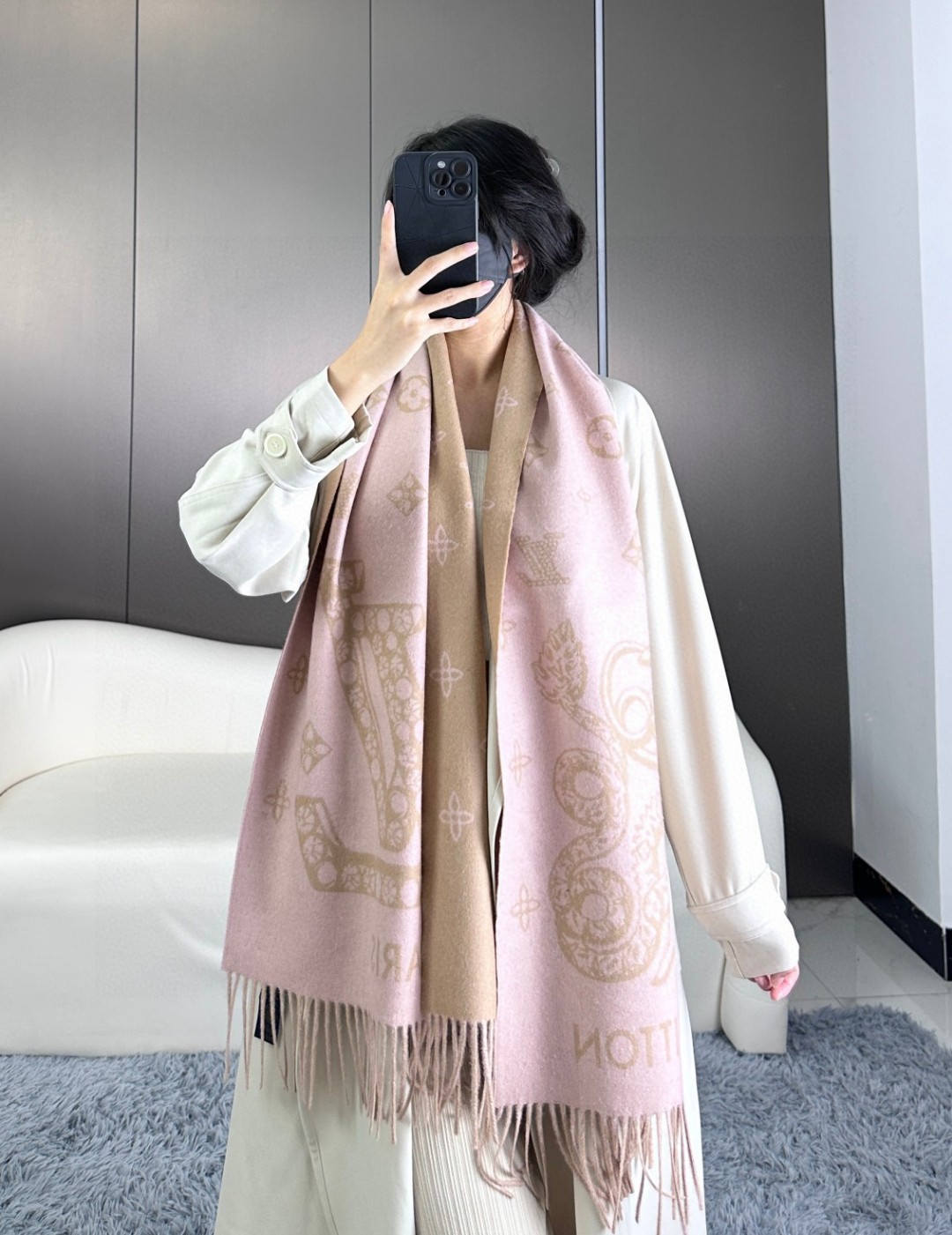 TOP Louis Vuitton LV Cashmare Monogram Scarf 170x45cm - Pink/Khaki