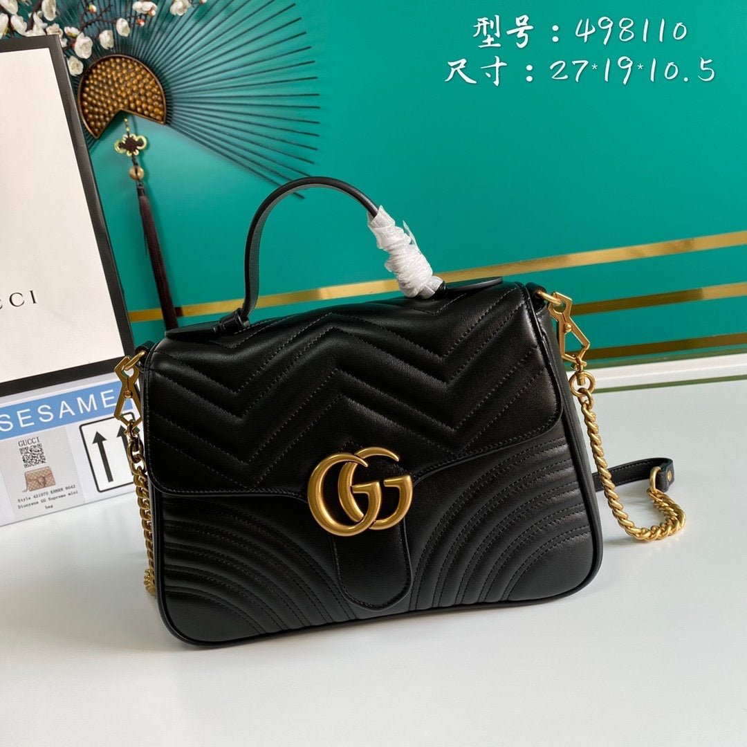 TOP GUCCI Marmont Top Handle Bag - Black w GHW