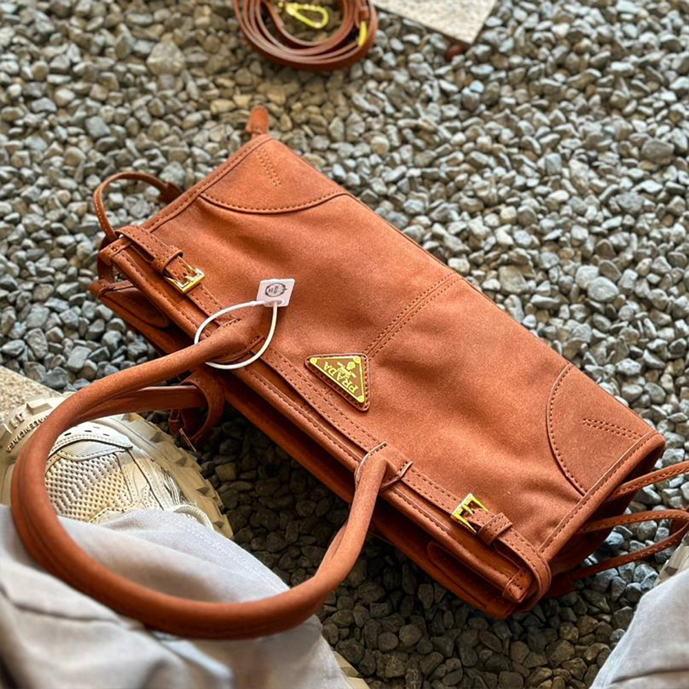Prada suede tote bag soft-lux handbag (Replica)