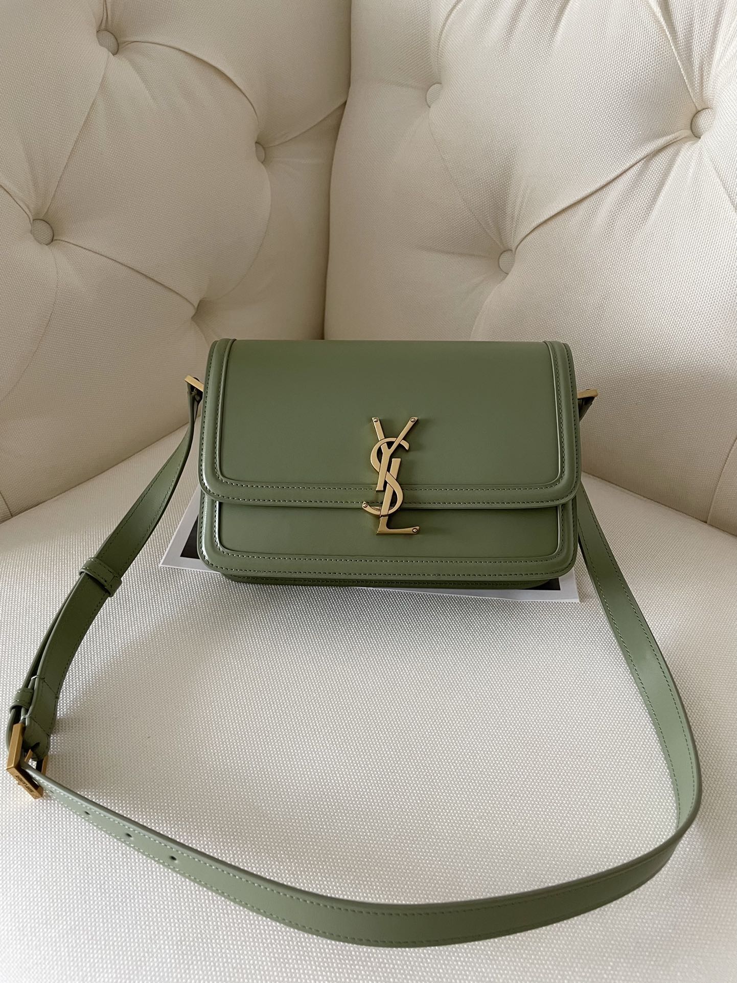 TOP Yves Saint Laurent YSL Solferino Medium Shoulder Bag - Pistache Green
