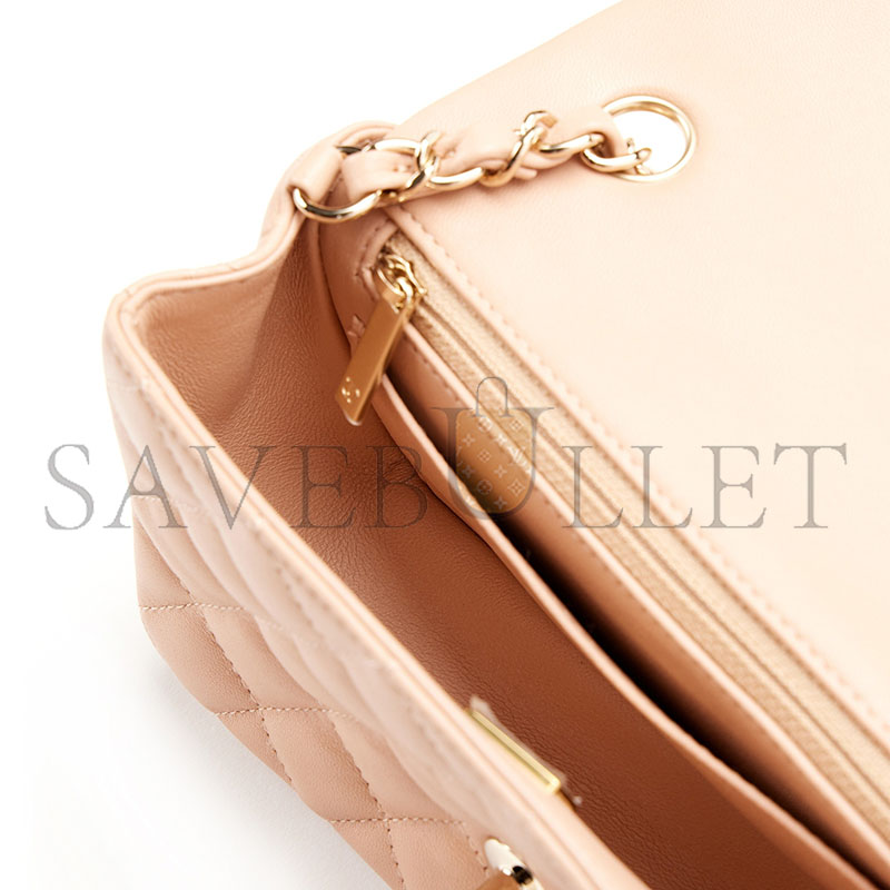 CHANEL LIGHT BEIGE QUILTED LAMBSKIN RECTANGULAR MINI CLASSIC FLAP GOLD HARDWAR AS1116 (20*12*6cm)