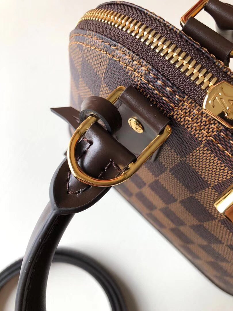 TOP Louis Vuitton LV £V Alma BB Damier Ebene 23.5X17.5X11.5cm-Brown