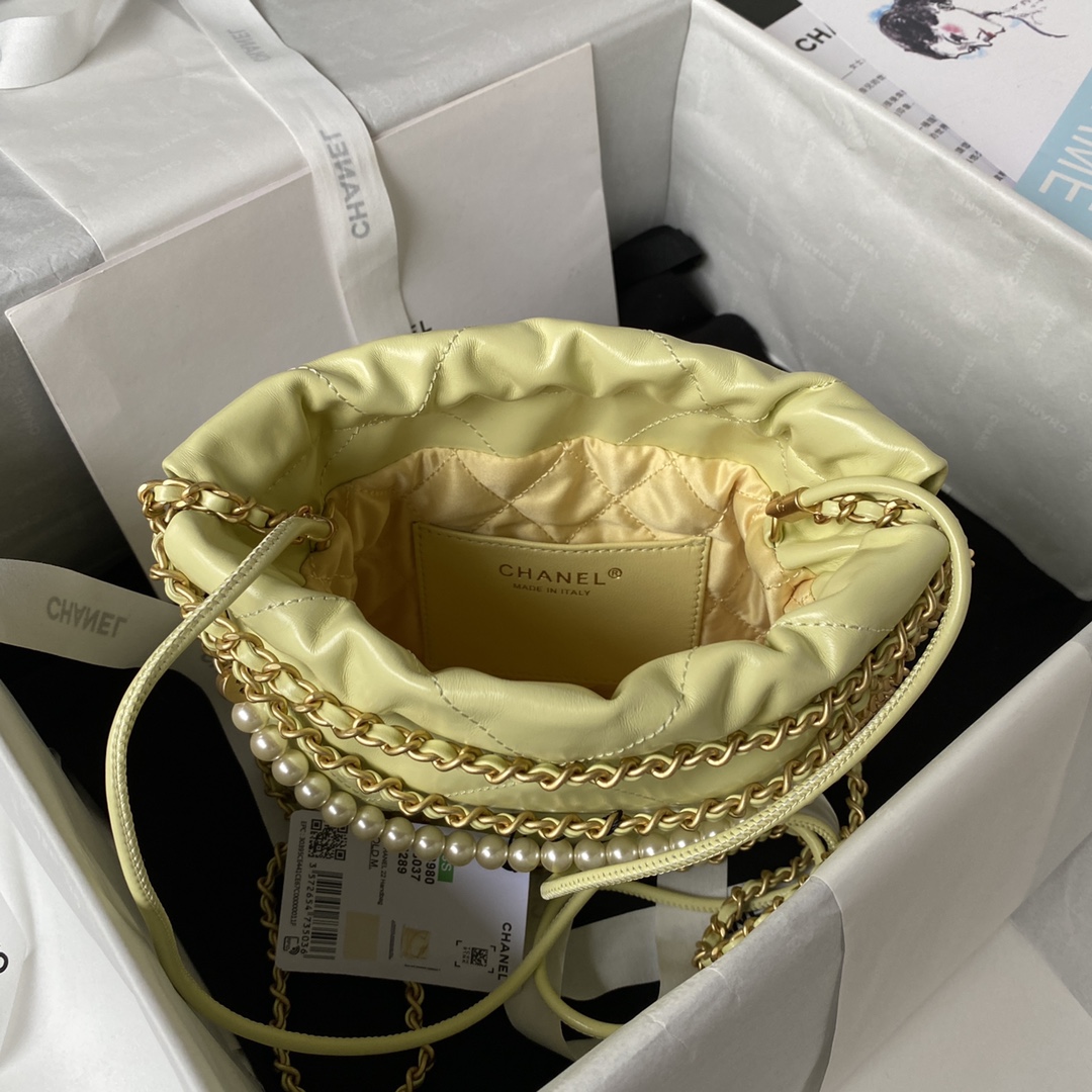 TOP CHANEL 23S Mini 22 Bag 19x20x6cm - GHW - Yellow