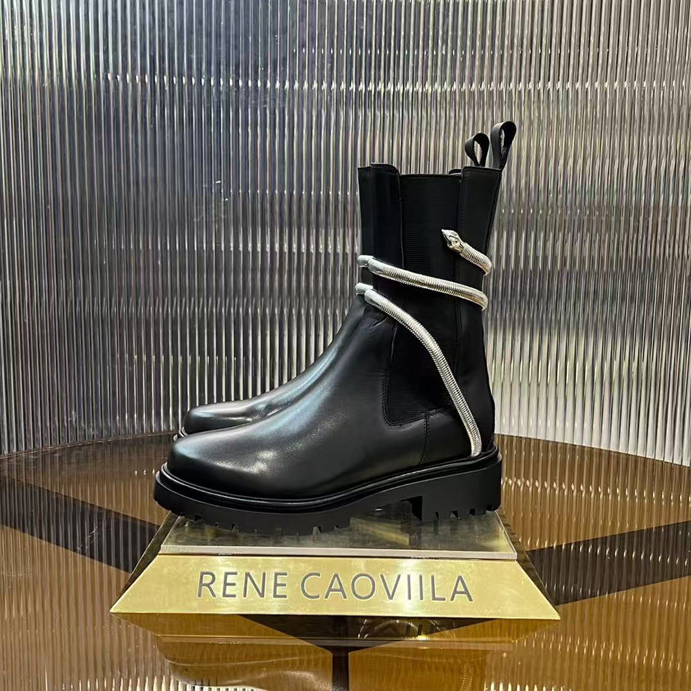 Rene Caovolla Juniper Black And Silver Biker Boots (Replica)