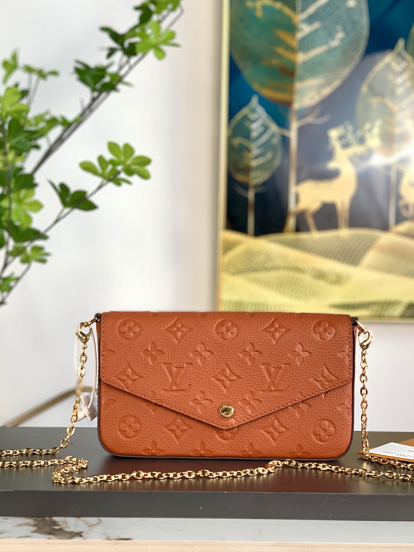 TOP Louis Vuitton LV Pochette Félicie Bag Monogram Empreinte Leather 21X12X3cm - Brown
