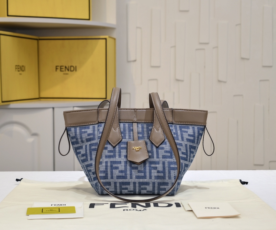 TOP FENDI Origami FF Bag 15x15x19cm/27x27x15cm - Denim
