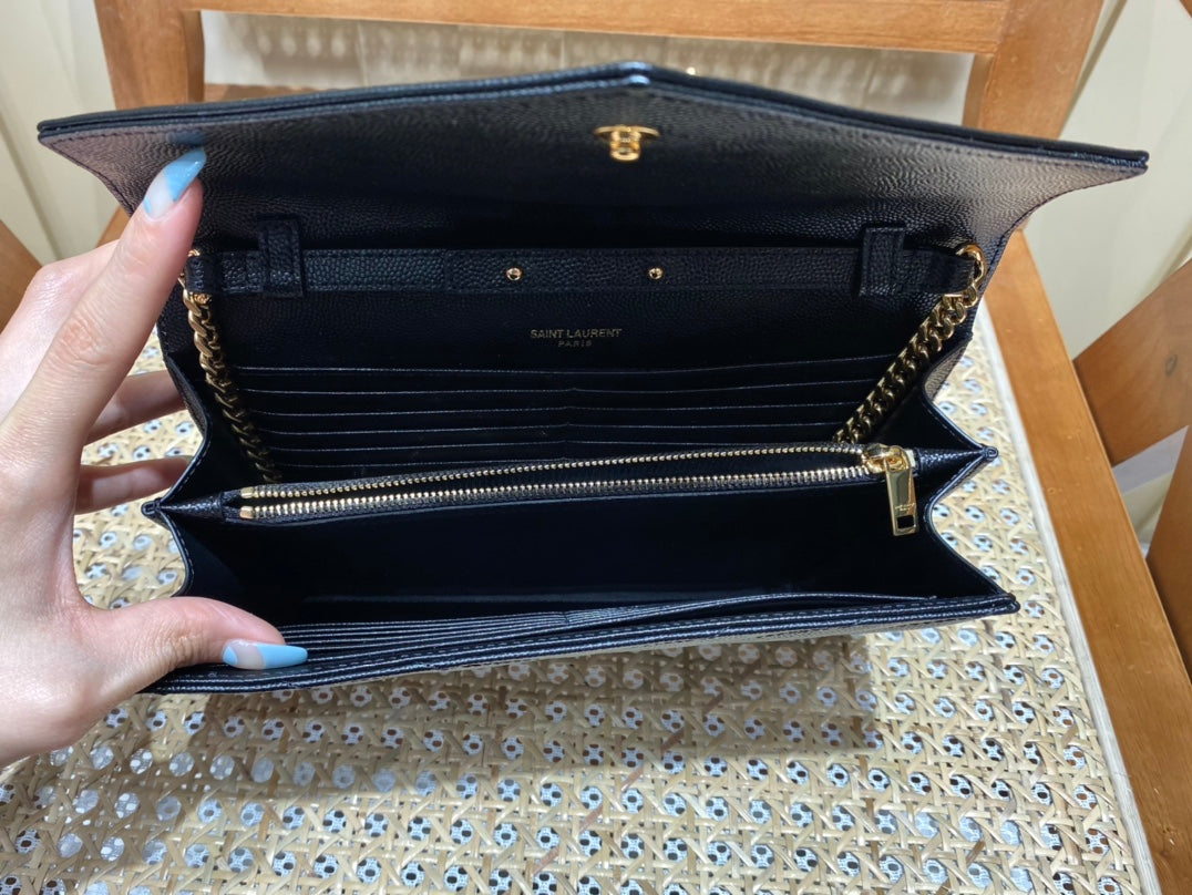TOP Yves Saint Laurent YSL Woc Matelasse Medium Bag - Black GHW