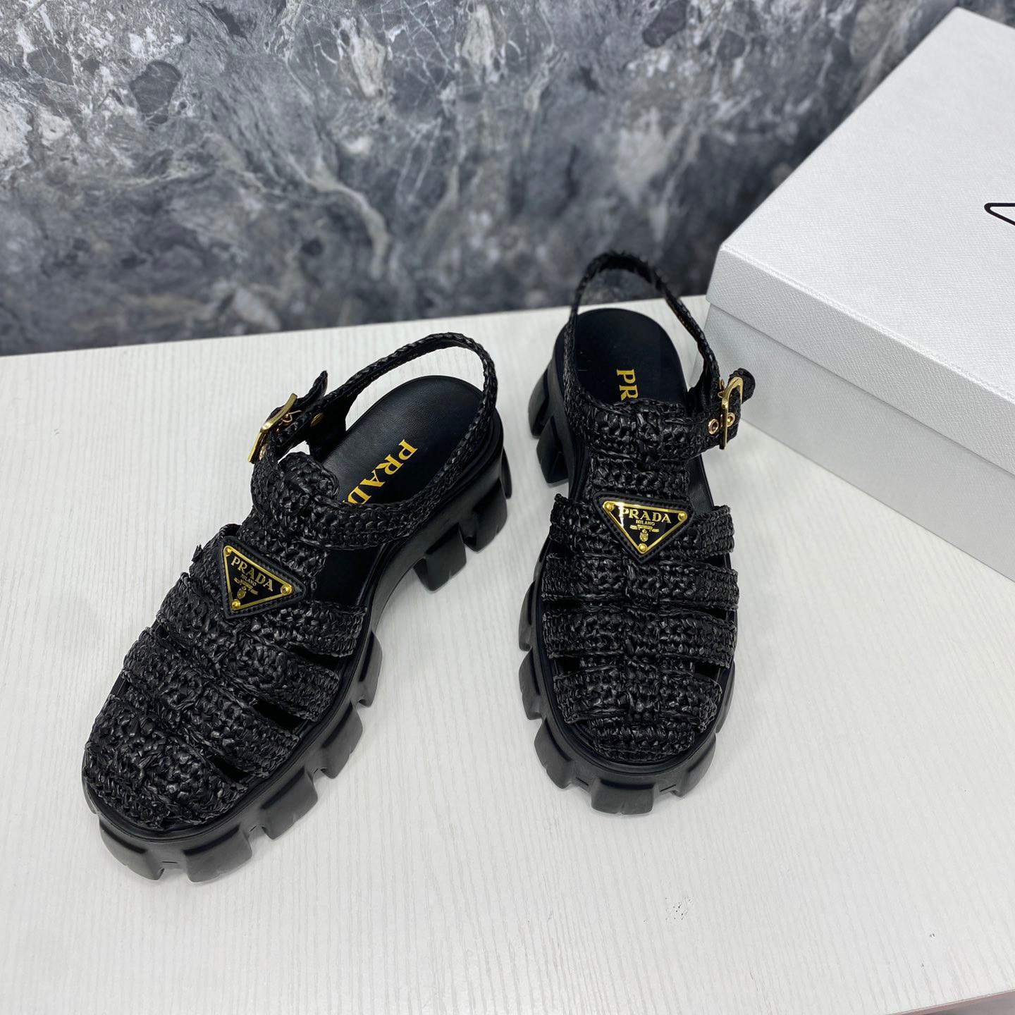 Prada Monolith Fabric Knit Buckle Slide  Sandal (Replica)