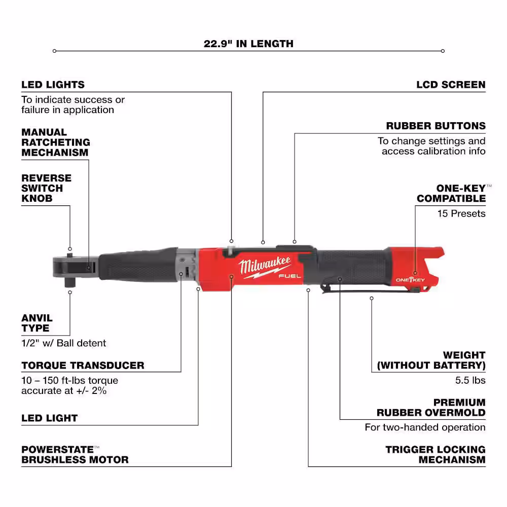 M12 FUEL One-Key 12-Volt Lithium-Ion Brushless Cordless 1/2 in. Digital Torque Wrench (Tool-Only)