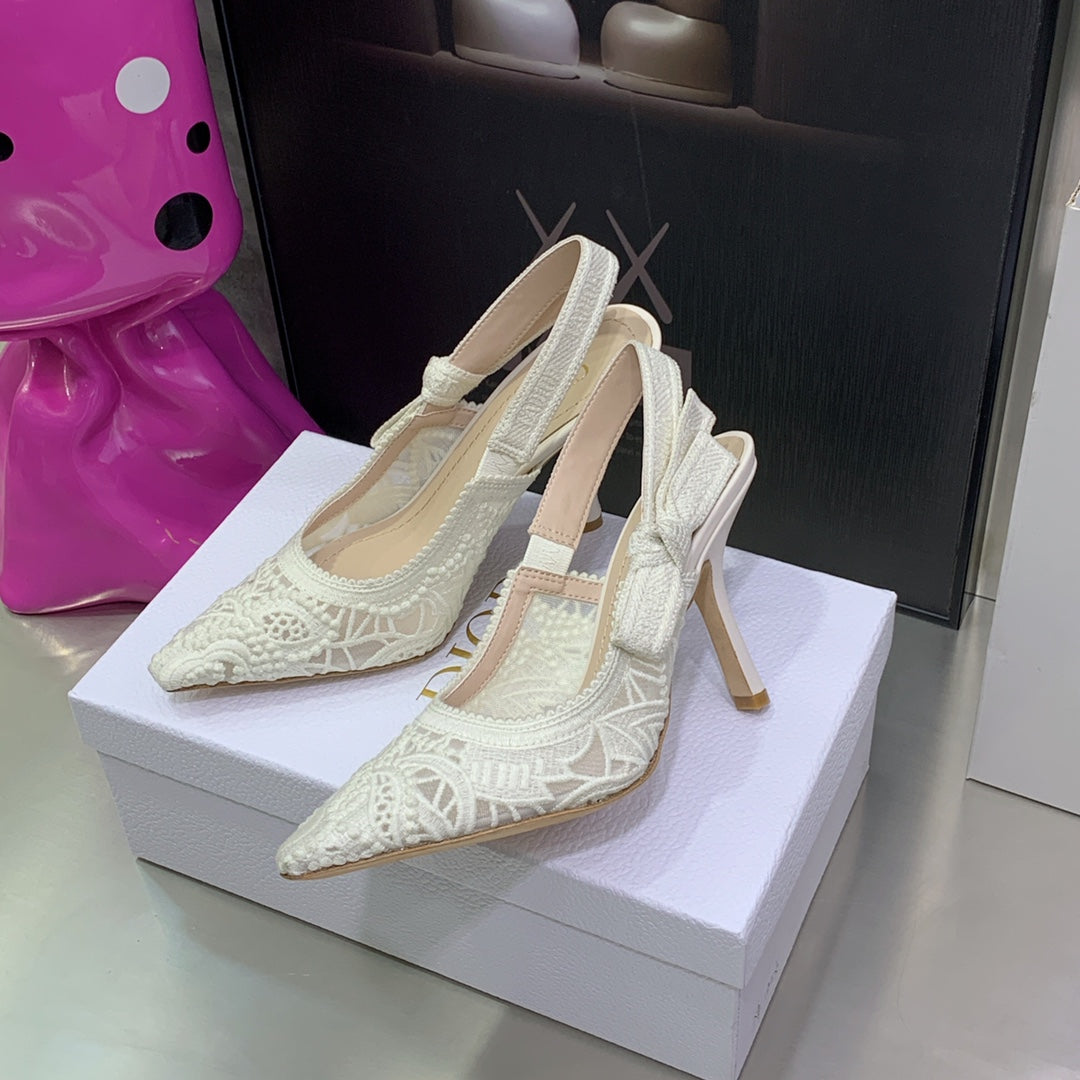 TOP Christian Dior Macrame High Heels Lace Shoes 22 - White