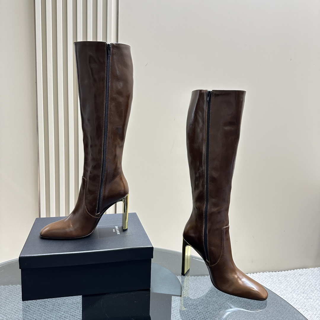 TOP Yves Saint Laurent YSL Mirror Leather Boots -10.5cm - 2 Colors