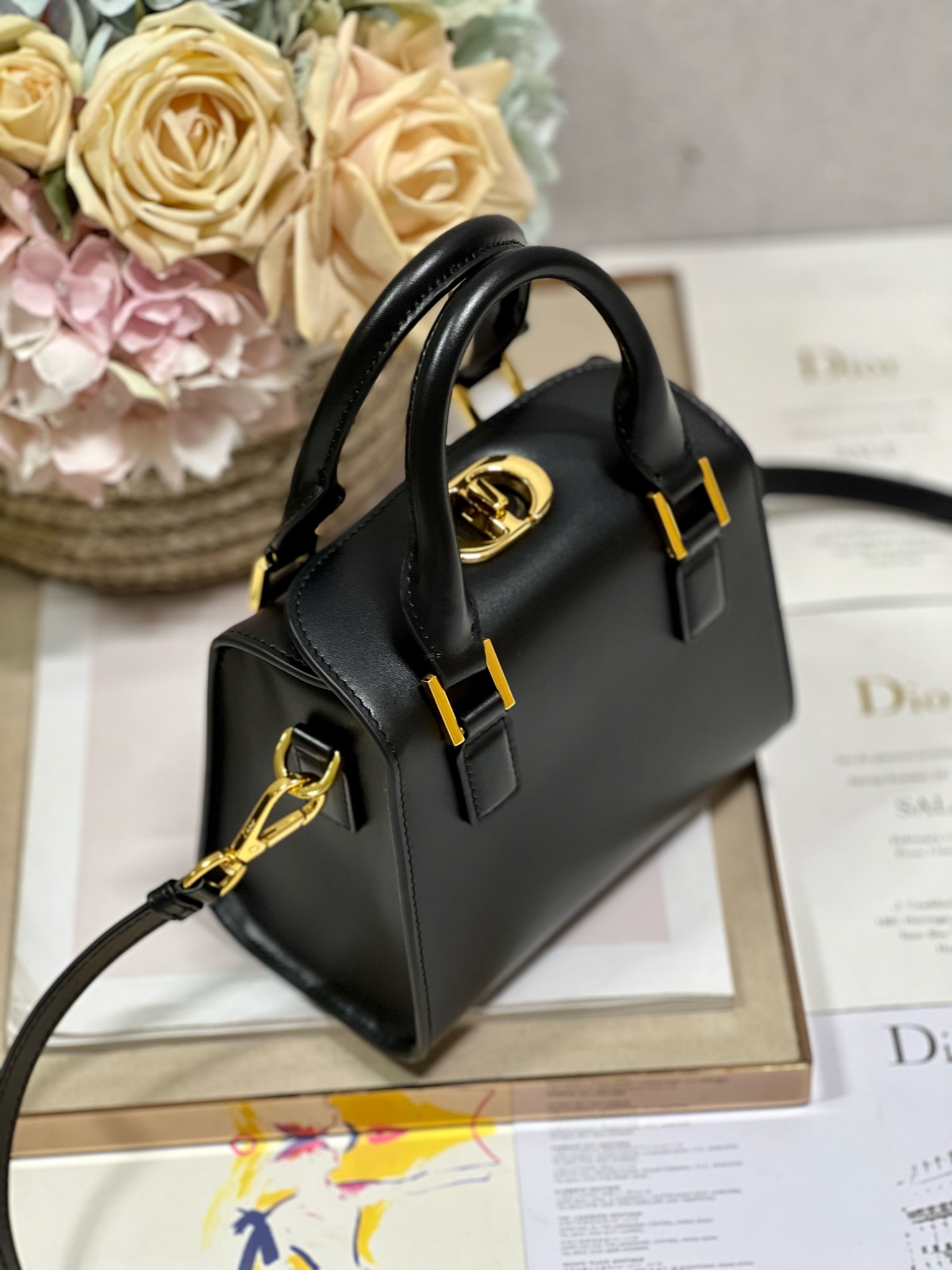 TOP Christian Dior Small Boston Handbag - Black&GHW - 20×12.5×16cm