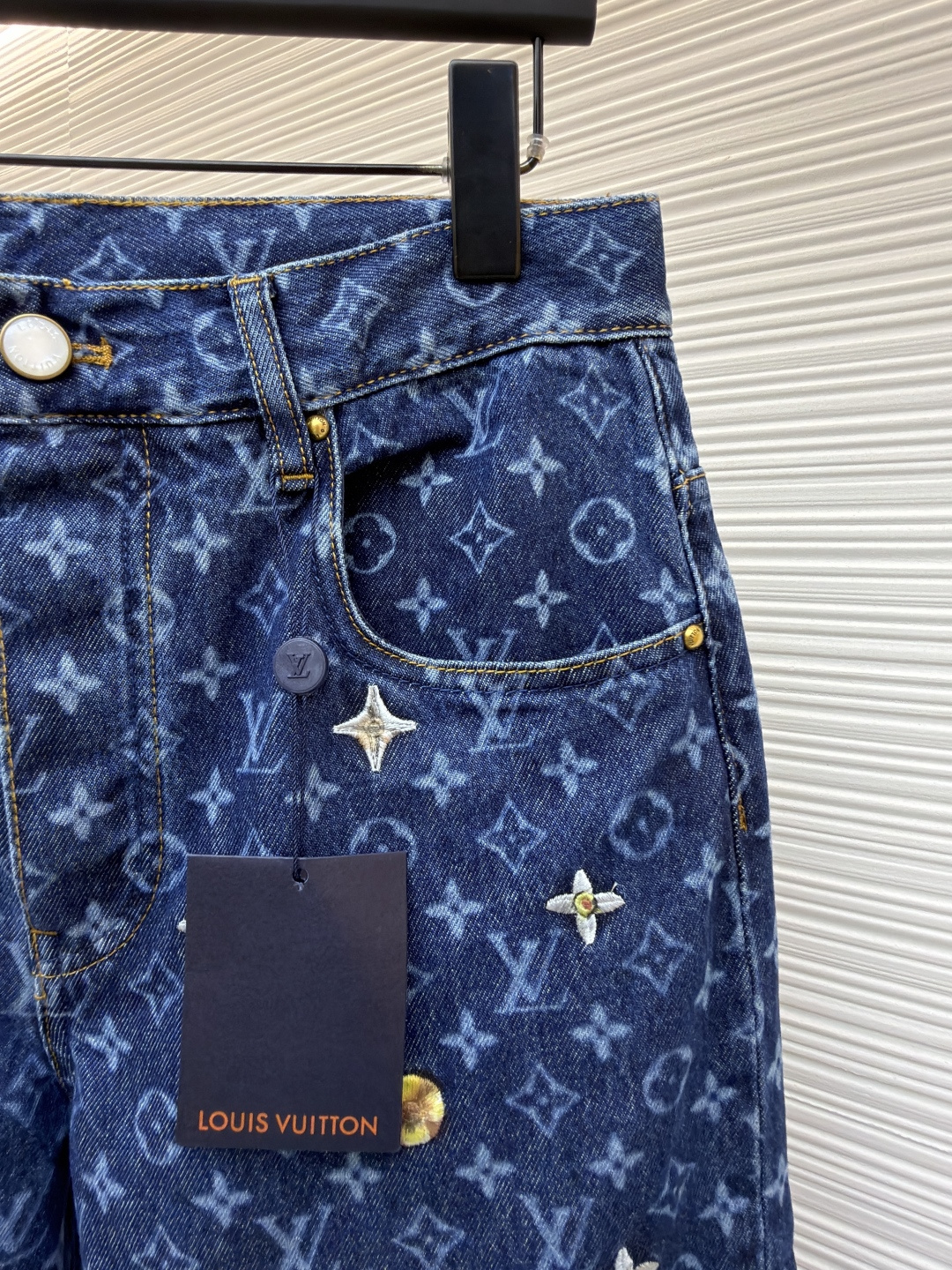LOUIS VUITTON 字母提花雏菊刺绣牛仔滑板长裤
