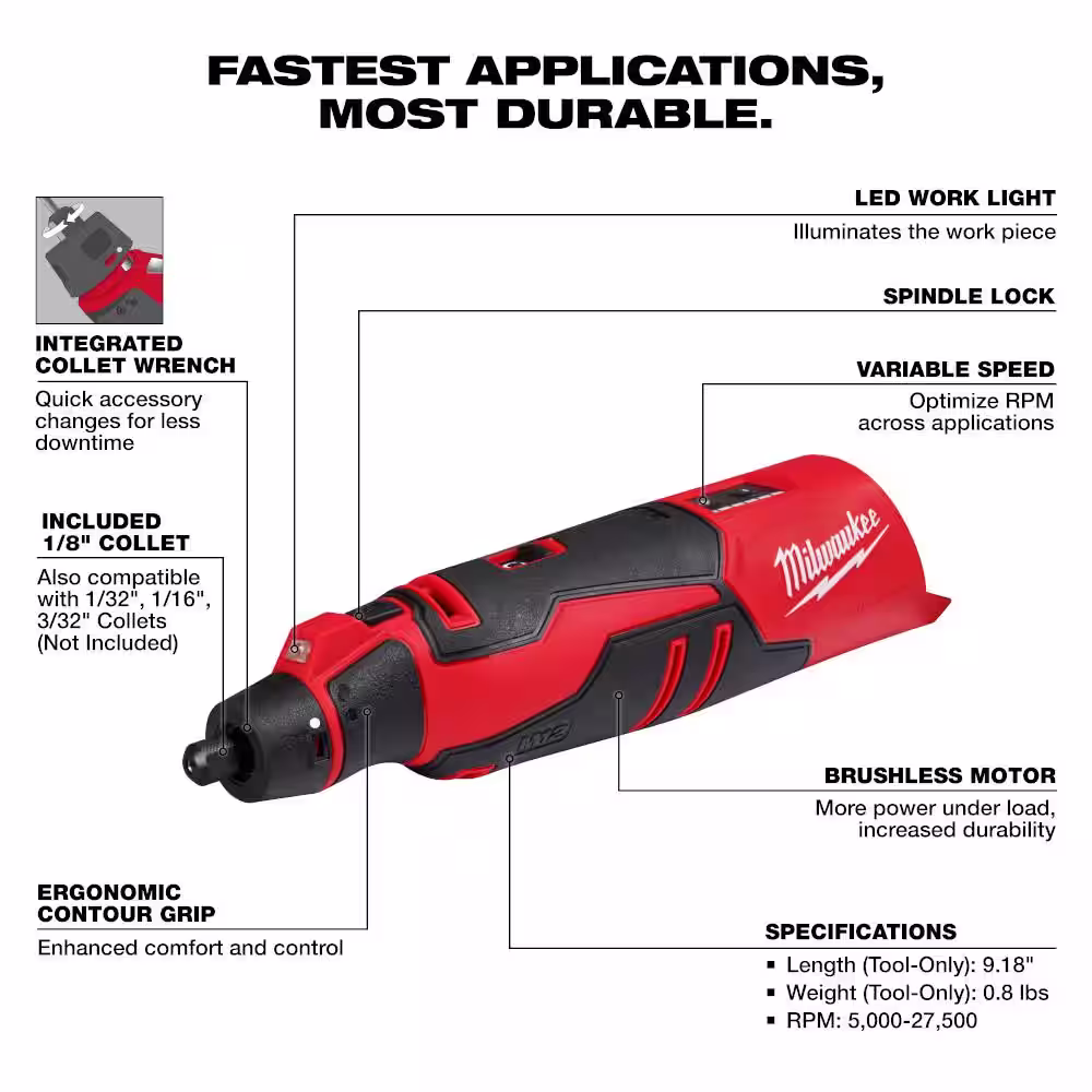 M12 12V Lithium-Ion Cordless Brushless Rotary Tool (Tool-Only)