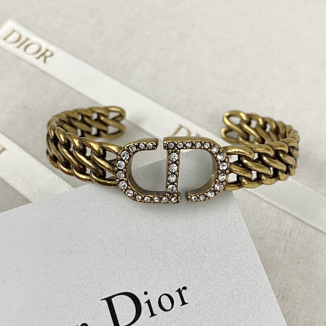 TOP Christian Dior Logo Open Bracelet - Brass
