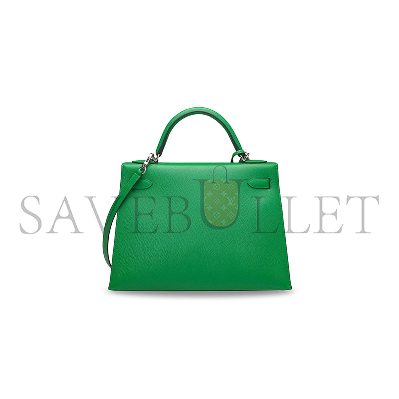 HERMES KELLY 32 EPSOM VERT BAMBOO PALLADIUM HARDWARE (32*23*10cm)