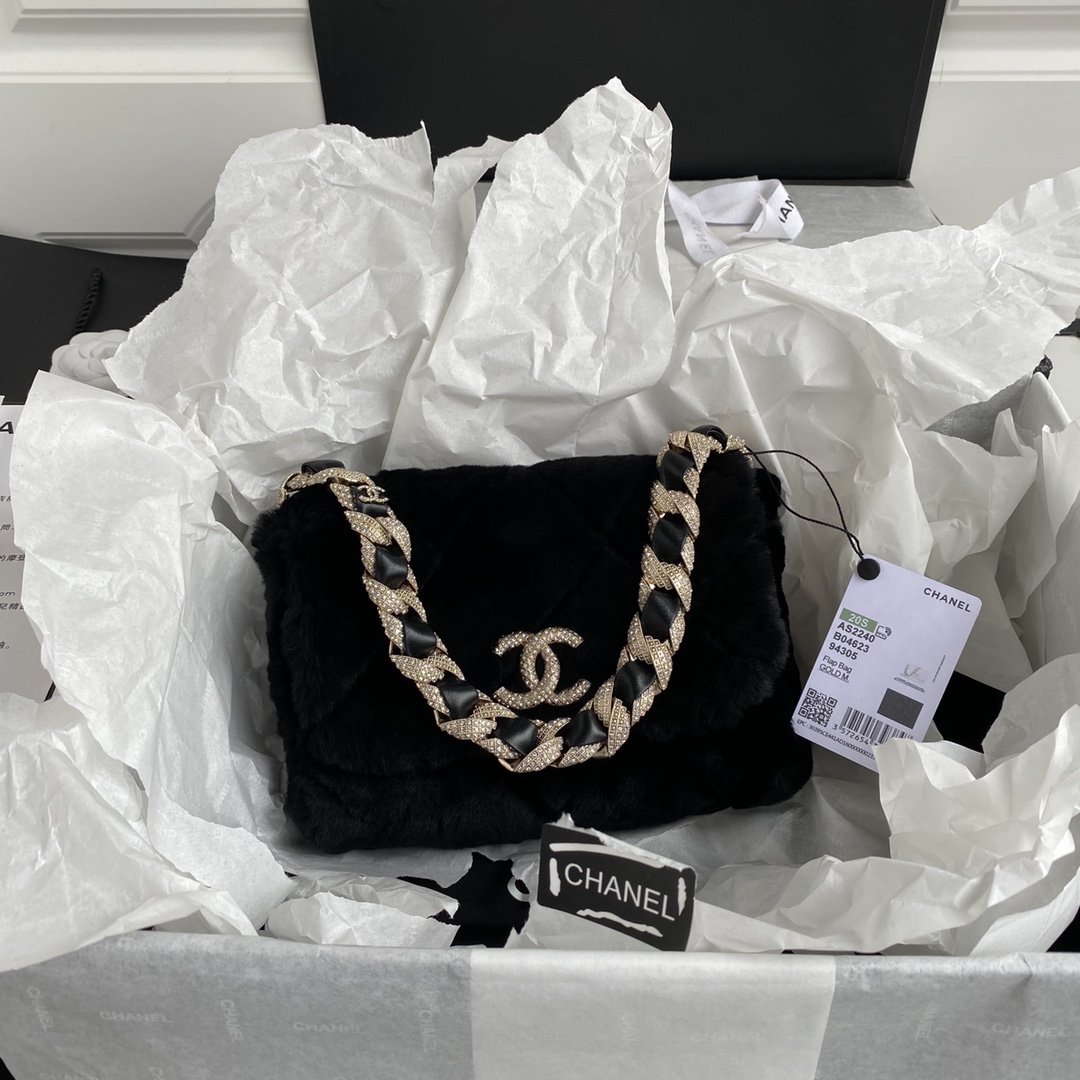 TOP CHANEL Diamond Wool Fur Bags 15*21.5*6.5cm - Black&White