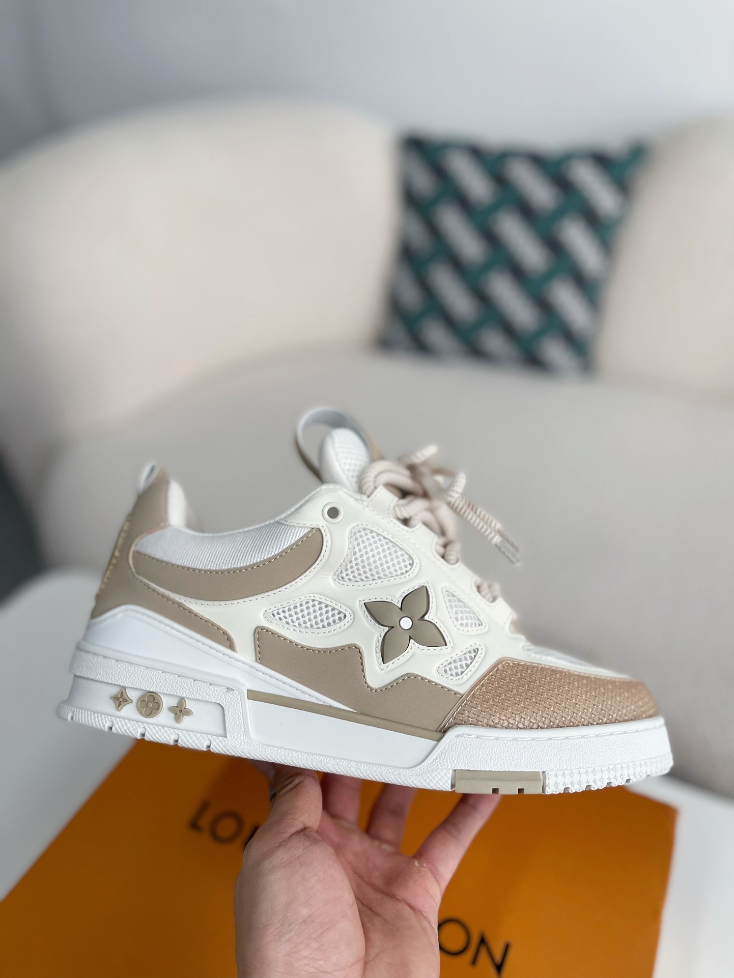 LV Skate shoes in a light brown milk tea colorway