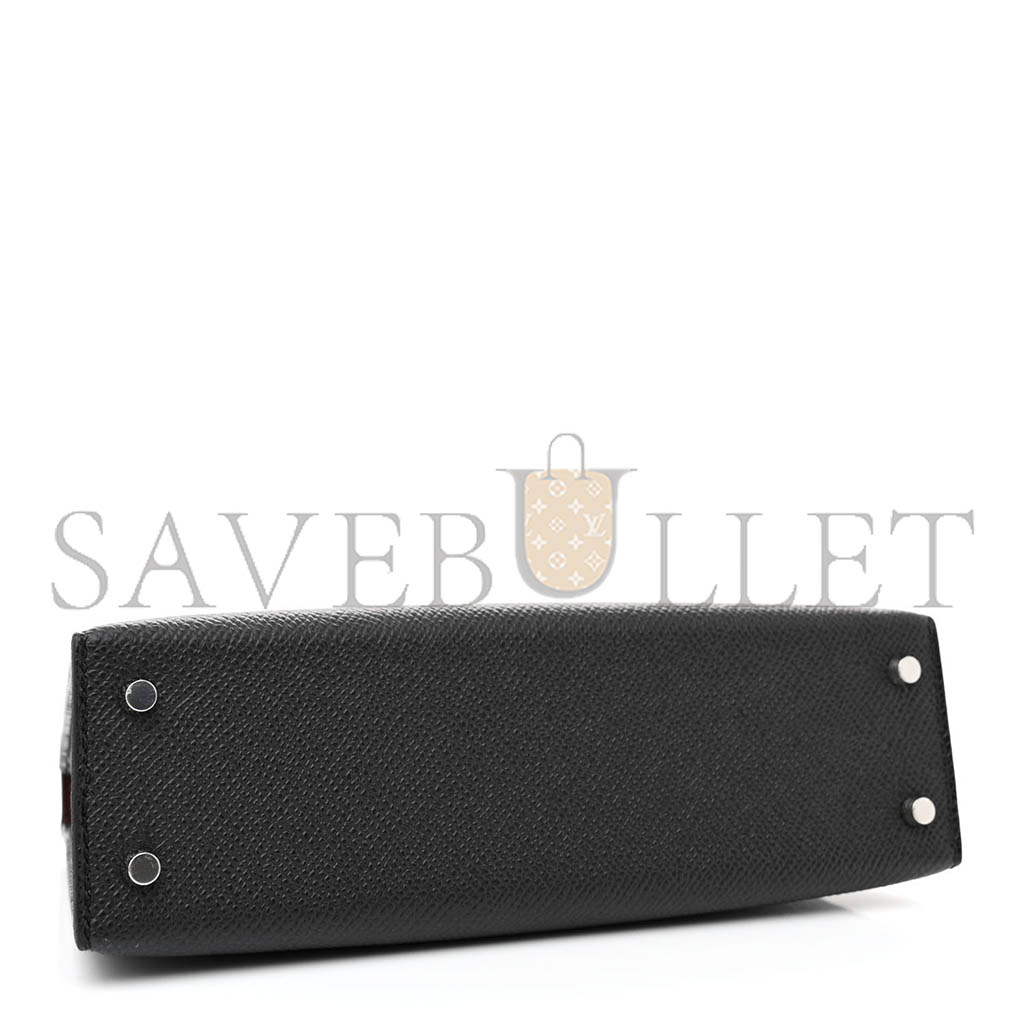 HERMÈS EPSOM MINI KELLY SELLIER 20 BLACK SILVER BUCKLE (19*12*5.5cm)