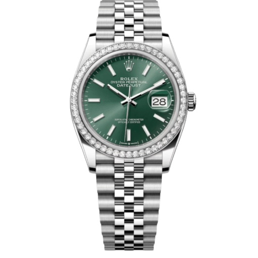AAAWatch Rolex Datejust Ladies Automatic Watch, Solid Steel Jubilee Bracelet, Diamond‑Set Bezel Green Dial Date Display Luxury Wrist Watch