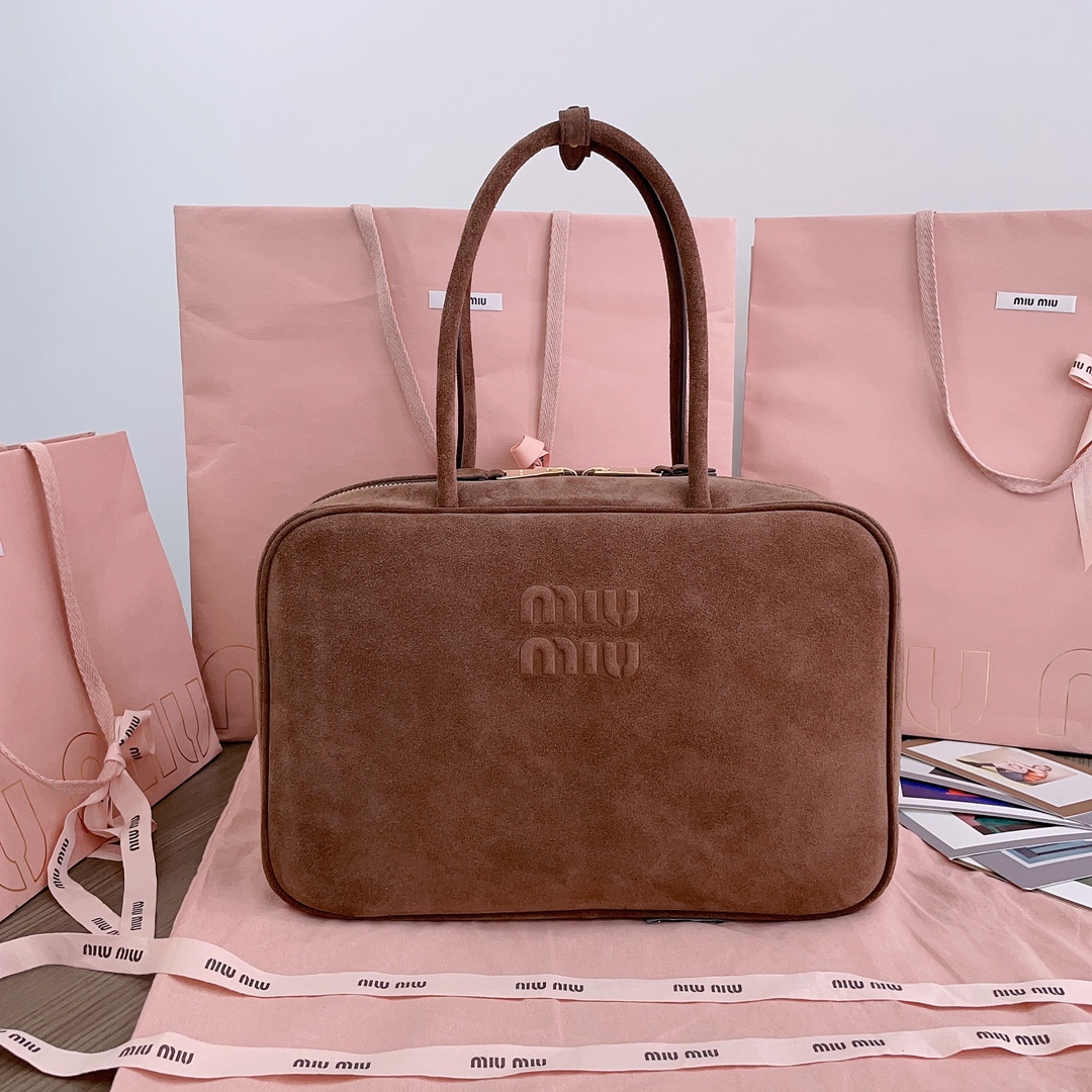 TOP Miu Miu Suede Briefcase 34x23x12cm - Brown