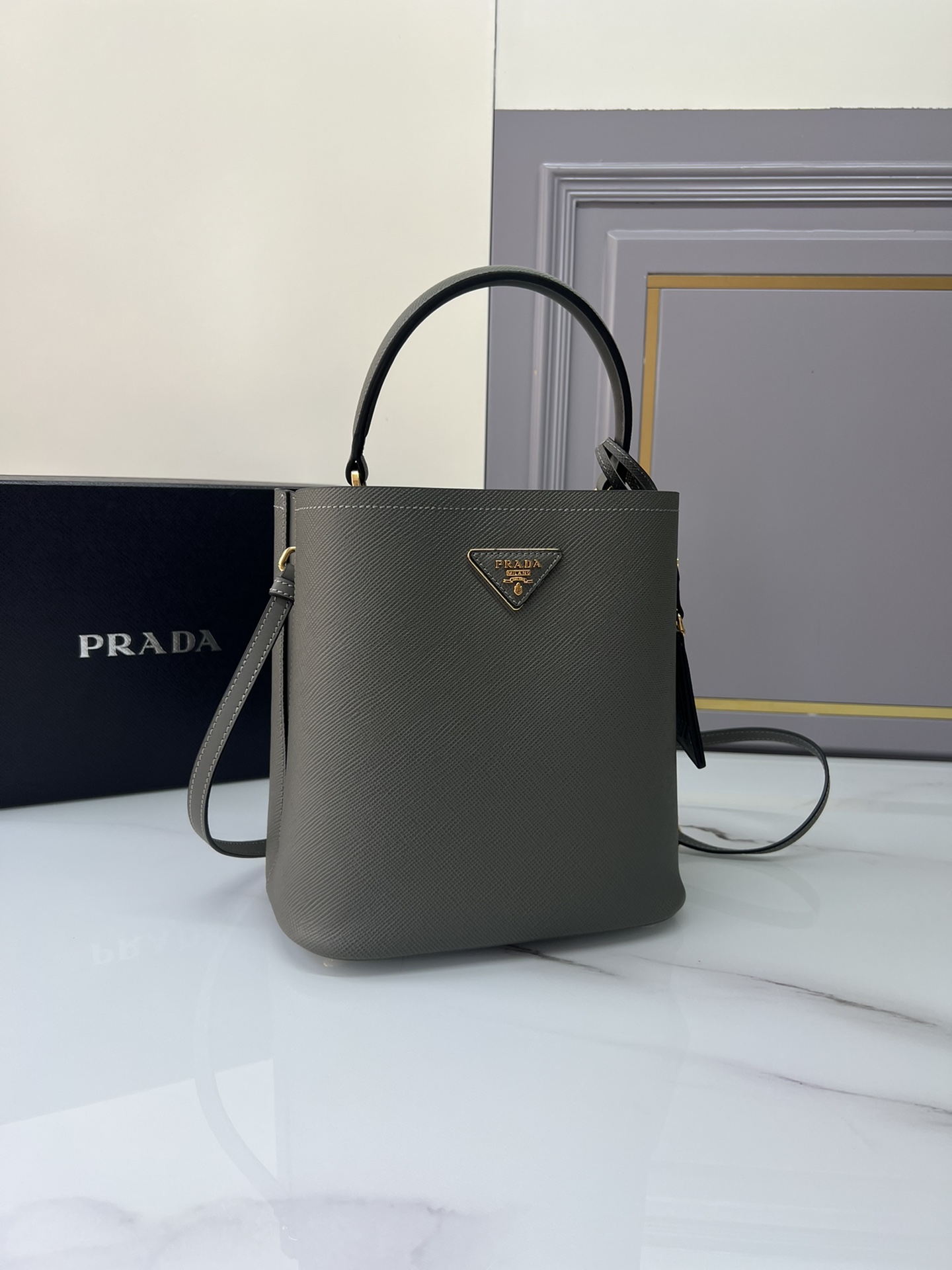 TOP PRADA Double Bucket Bag Saffiano Cross Pattern Cowhide 22x23x13cm - 4 Color