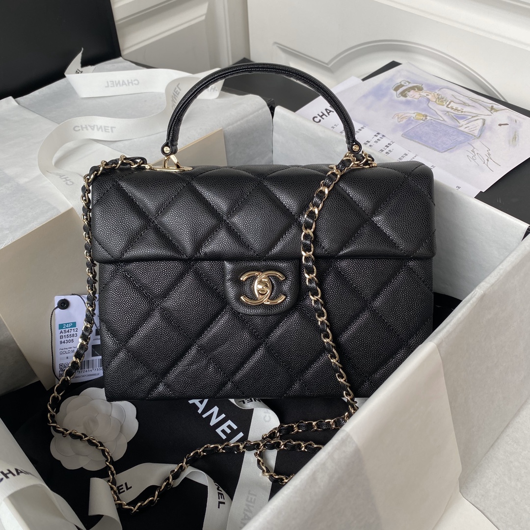 TOP CHANEL Kelly Bag Calfskin 25x18x11.5cm - Black