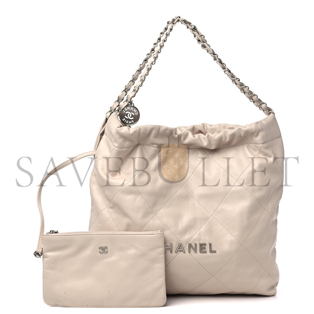 CHANEL MASTER MEDIUM 22 QUILTED SHINY CALFSKIN LIGHT BEIGE (42*39*8cm)