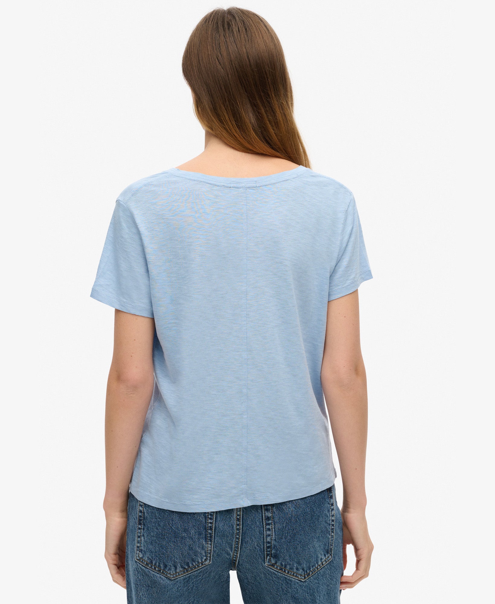 Slub Embroidered V-Neck T-Shirt | Forever Blue