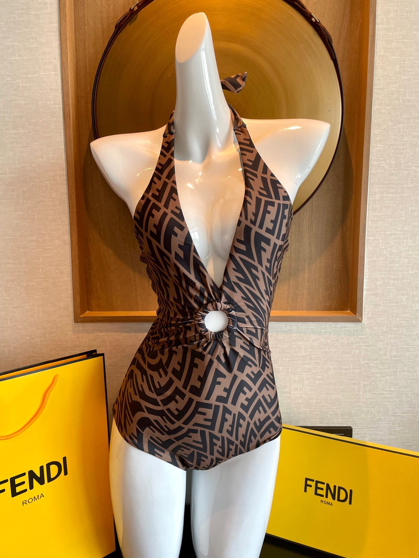 TOP FENDI FF One-Piece Swimsuit - Brown