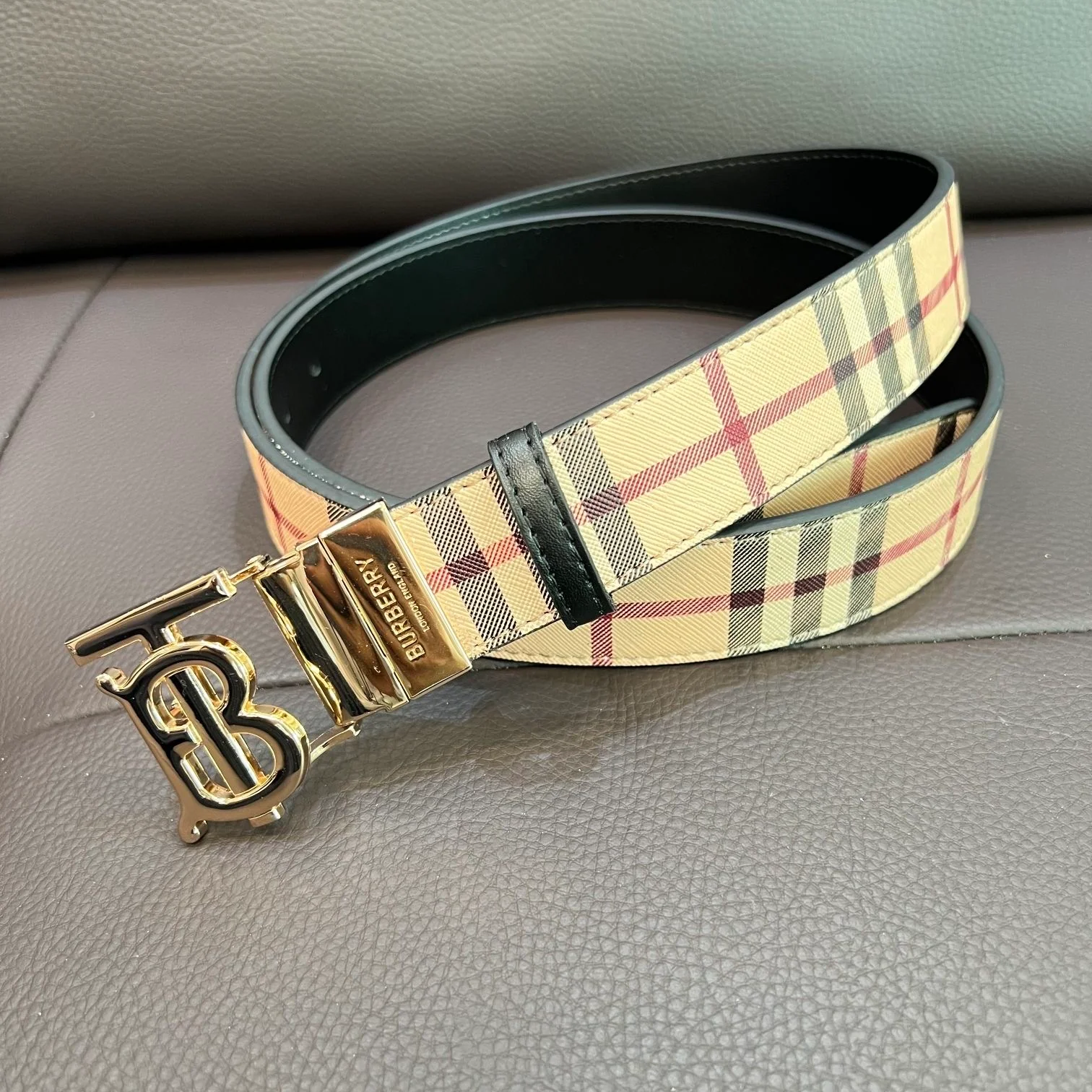 AAABELT Men Classic Plaid Faux Leather Reversible Belt, Square Pin Buckle & Monogram Metal Buckle Waist Strap for Jeans Trousers