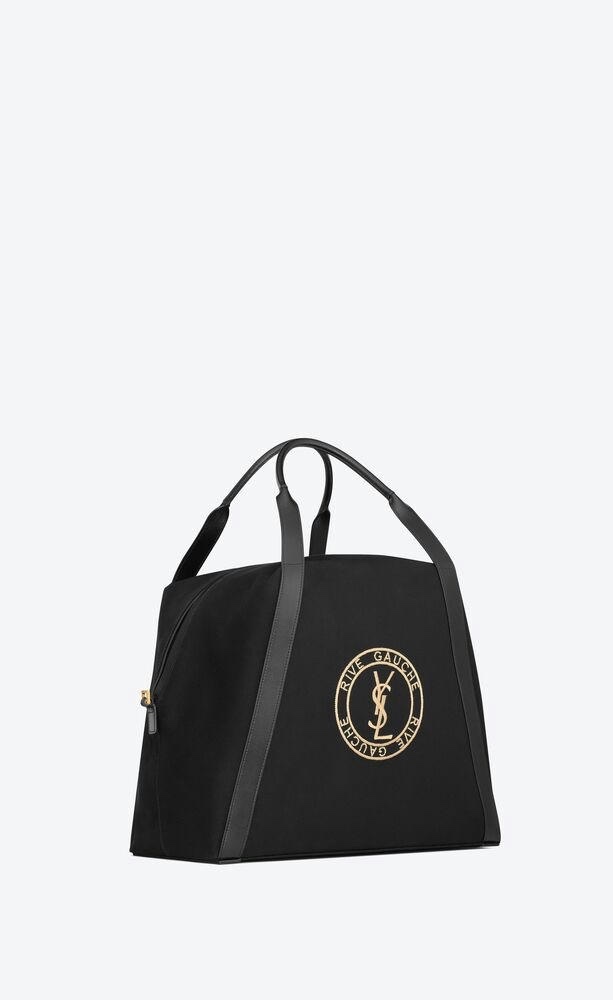 TOP Yves Saint Laurent YSL Rive Gauche Embroidered Cowhide Shopping Bag 42x32x18cm - Black