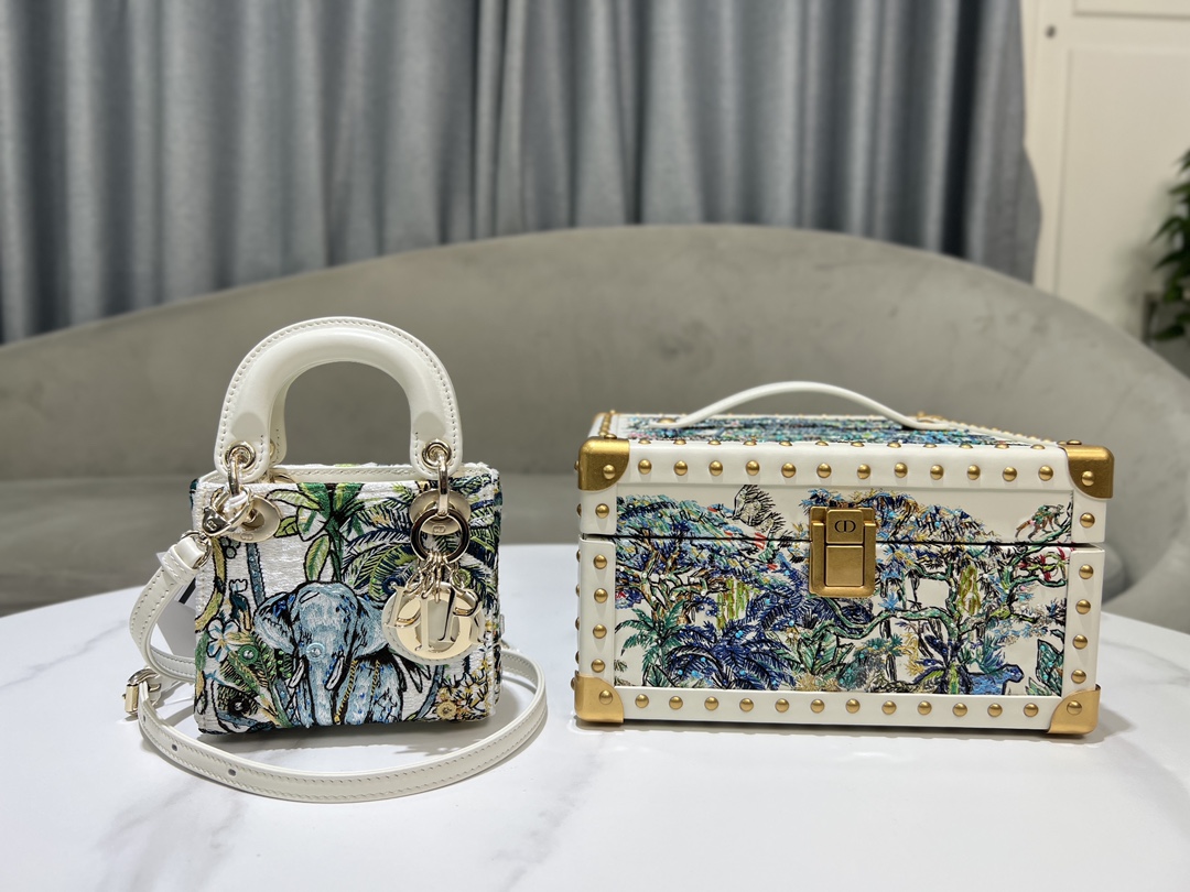 TOP Christian Dior White Calfskin Leather Lady Dior Bags+Storage Box - GHW