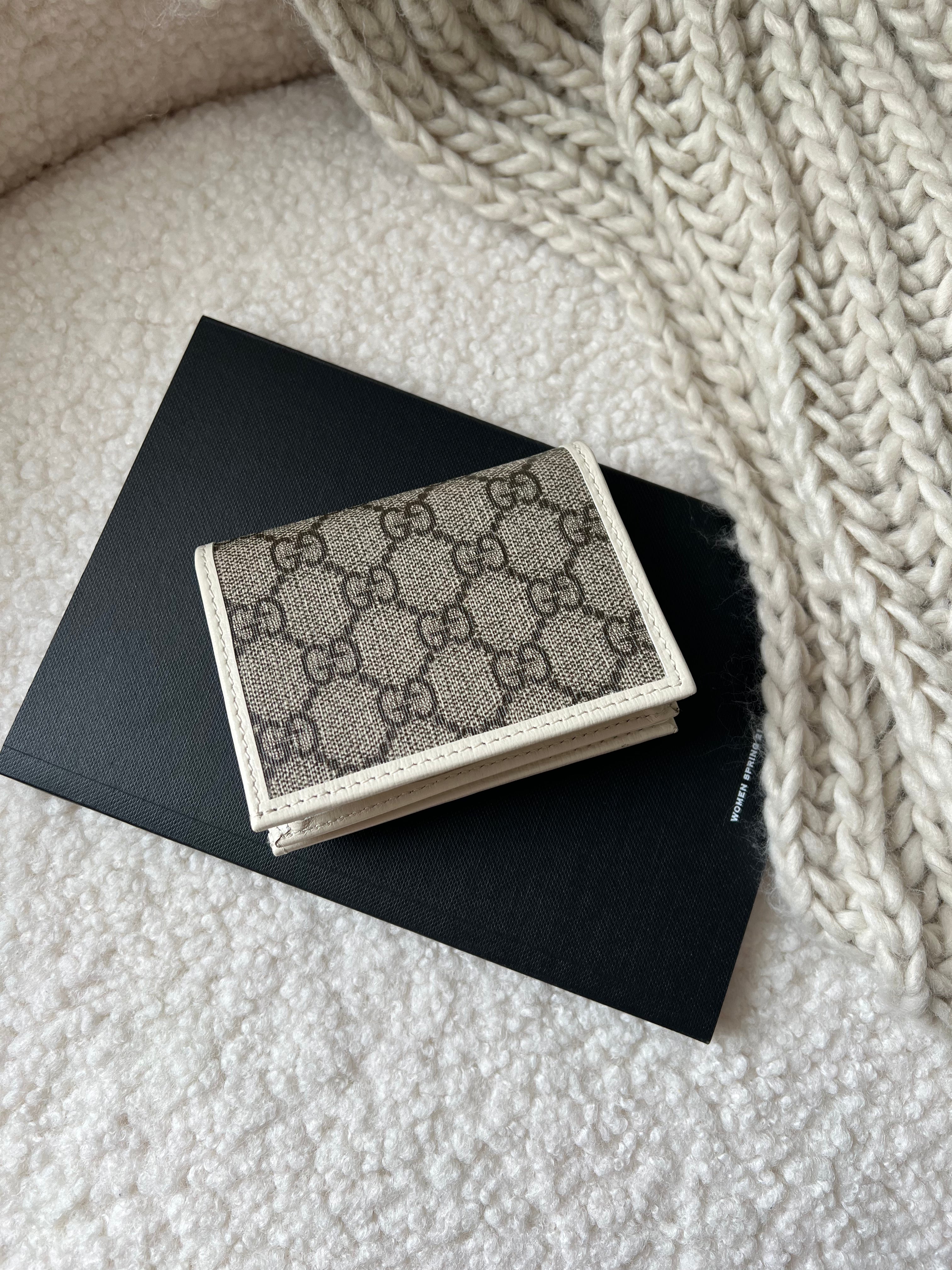 TOP GUCCI G*G Horsebit 1955 Card/Coin Compact Wallet  - White