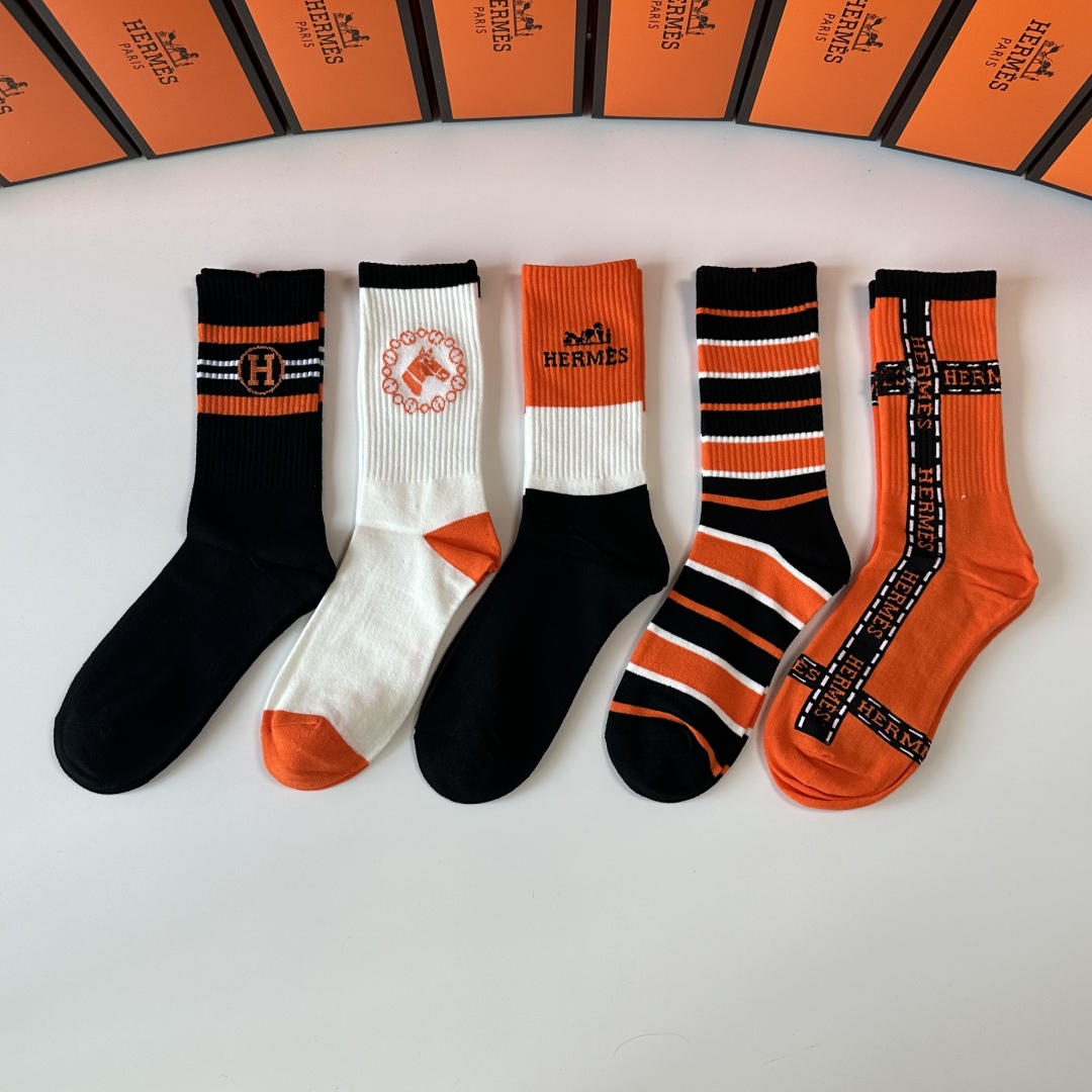 TOP HERMES Socks - 5 Pieces as a Set