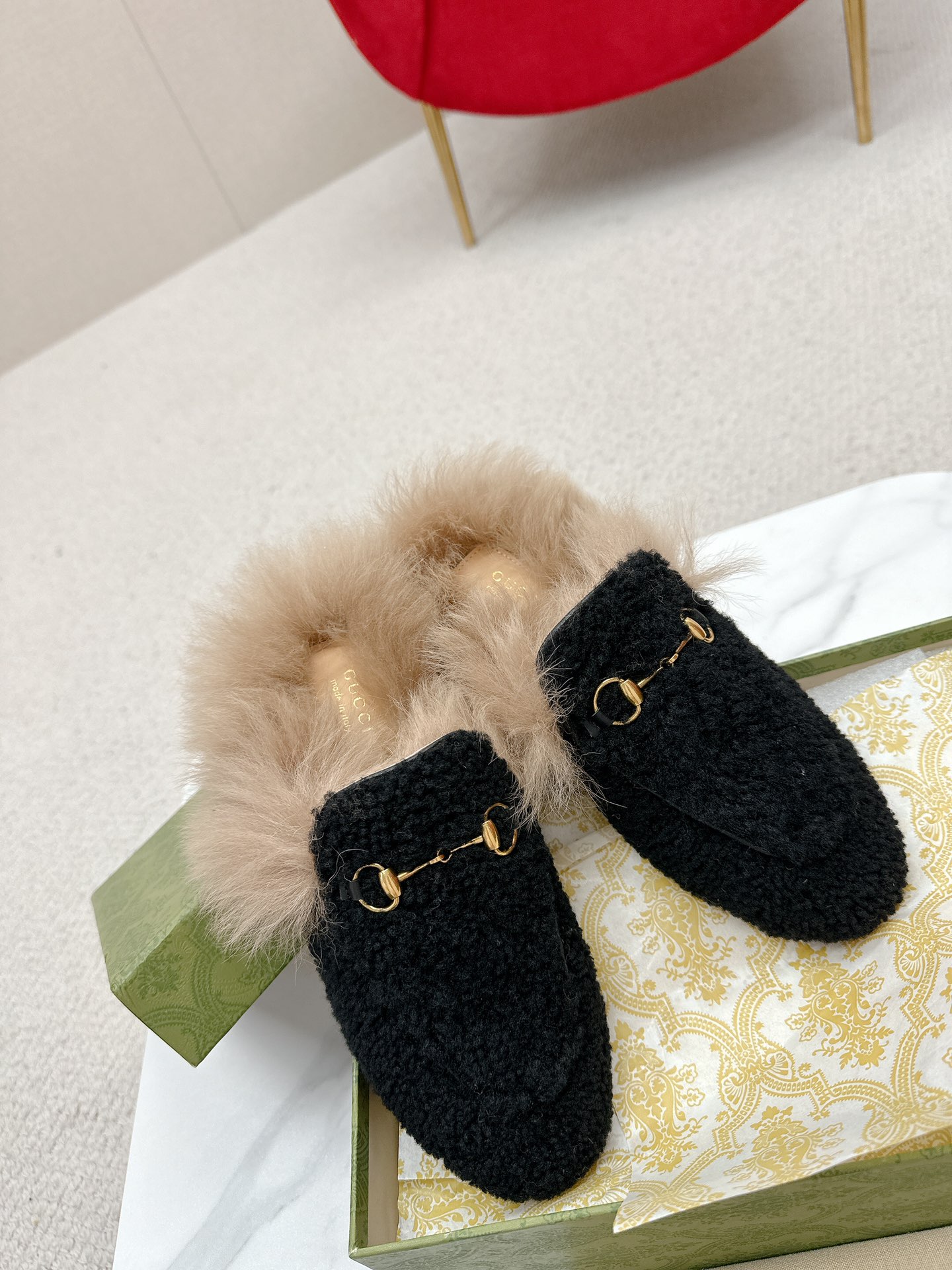 TOP GUCCI Lamb Hair Slippers - 12 Colors